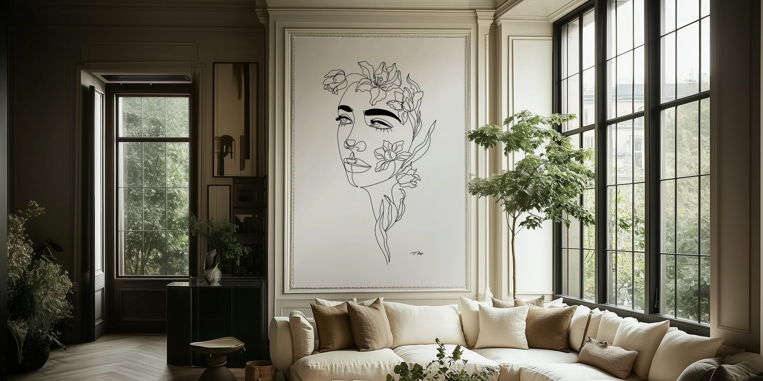 Ταπετσαρία Tulips Head Woman Art σε ένα δωμάτιο