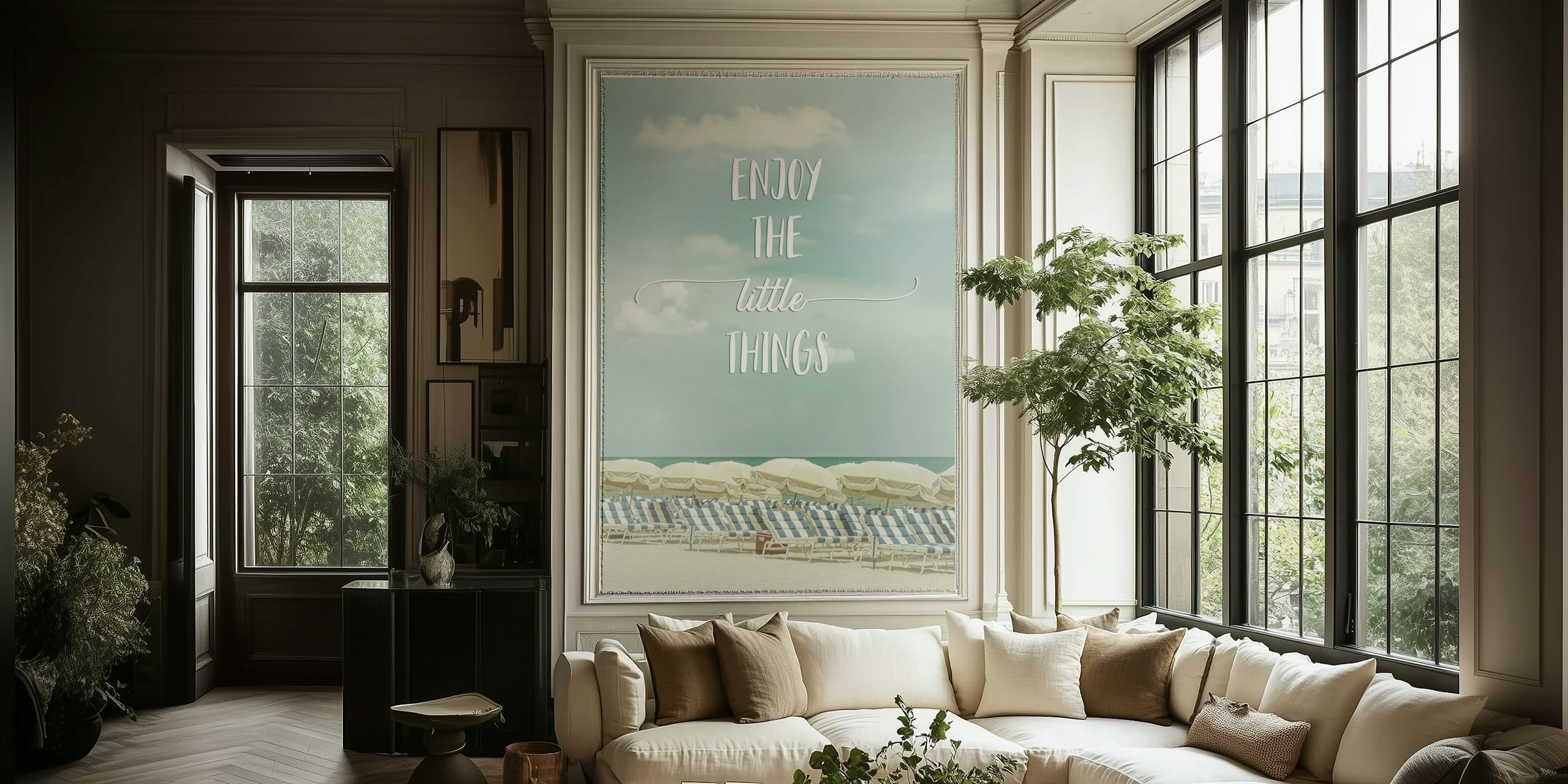 Beachscape Little Things Fotobehang Met Tekst Enjoy The Little Things Over Strandstoelen.