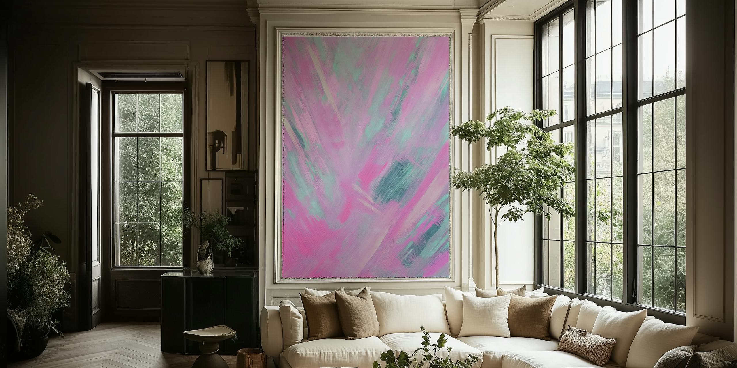 Vibrant Abstract 2 τοιχογραφία με δυναμικές ροζ και τυρκουάζ πινελιές