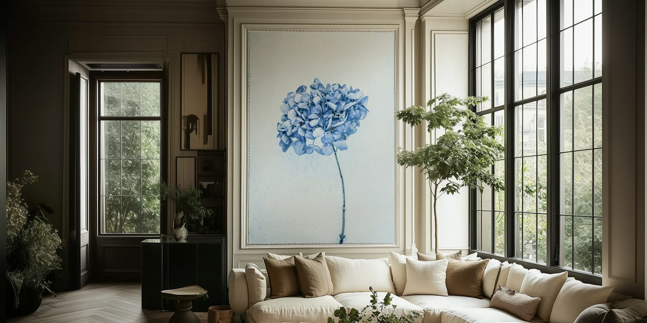 Blue hydrangea flower with delicate petals wallpaper