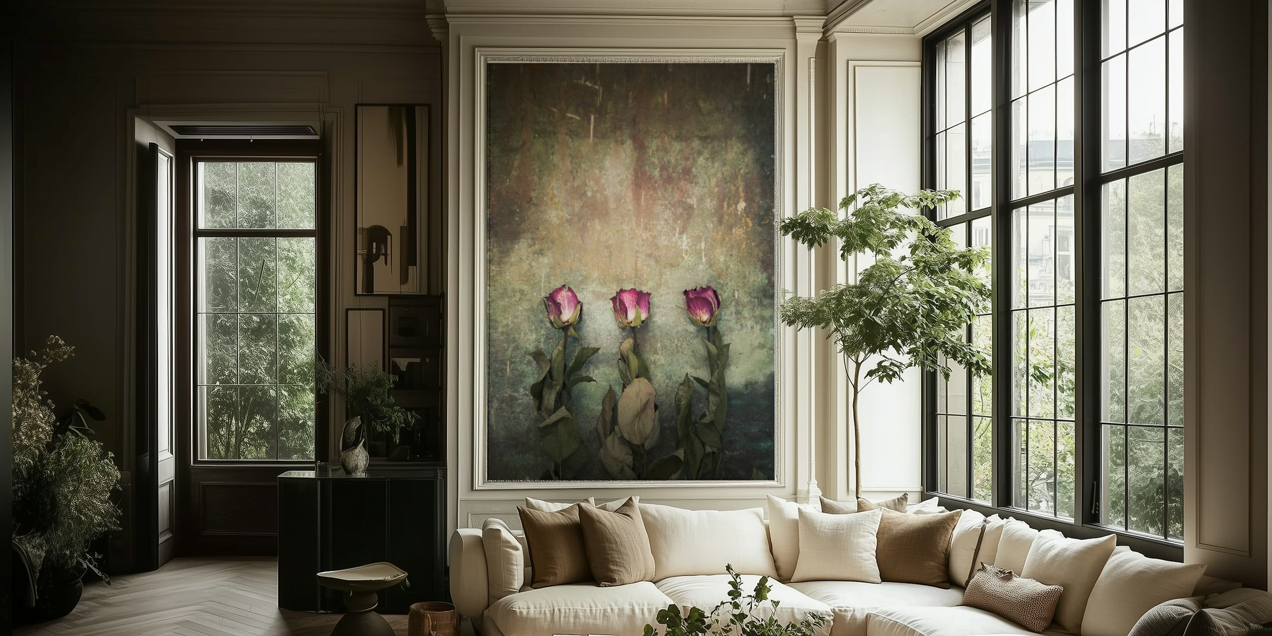 Three Dry Roses sur fond texturé