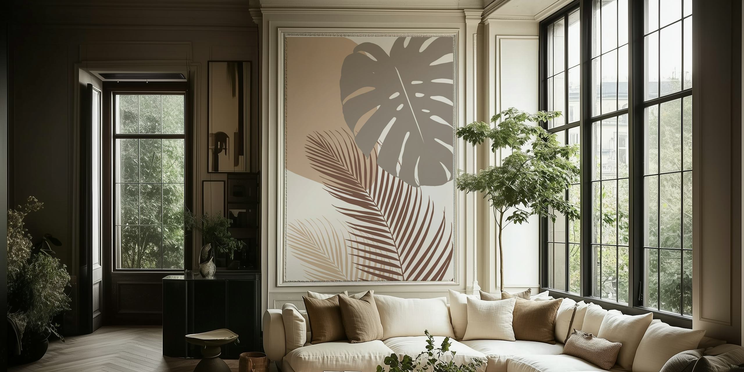 Carta da parati Minimal Monstera Palm in una stanza