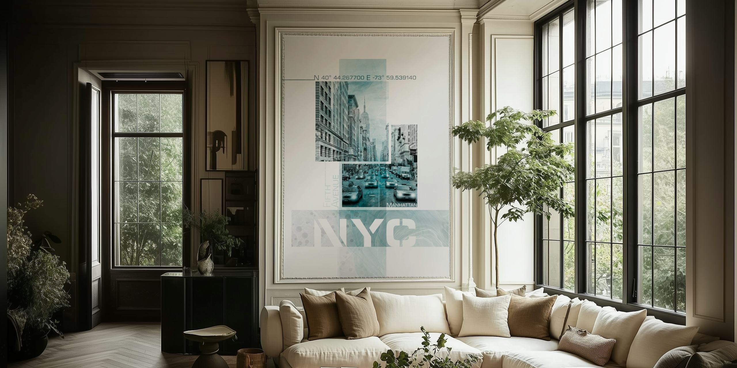 Black and white NYC street scene wallpaper showing traffic and buildings.