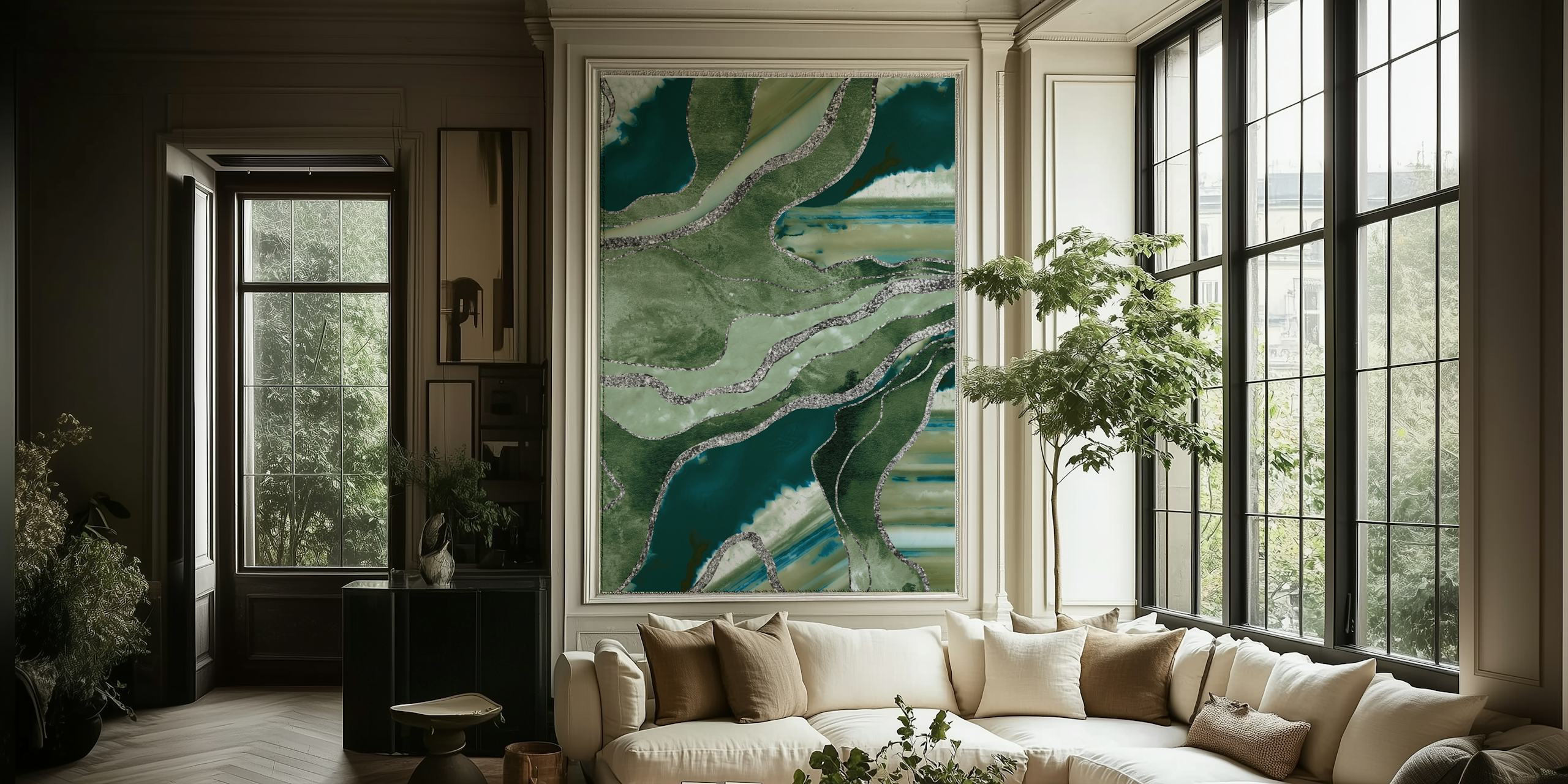 Olive Green Marble Agate Pattern Wall Mural
