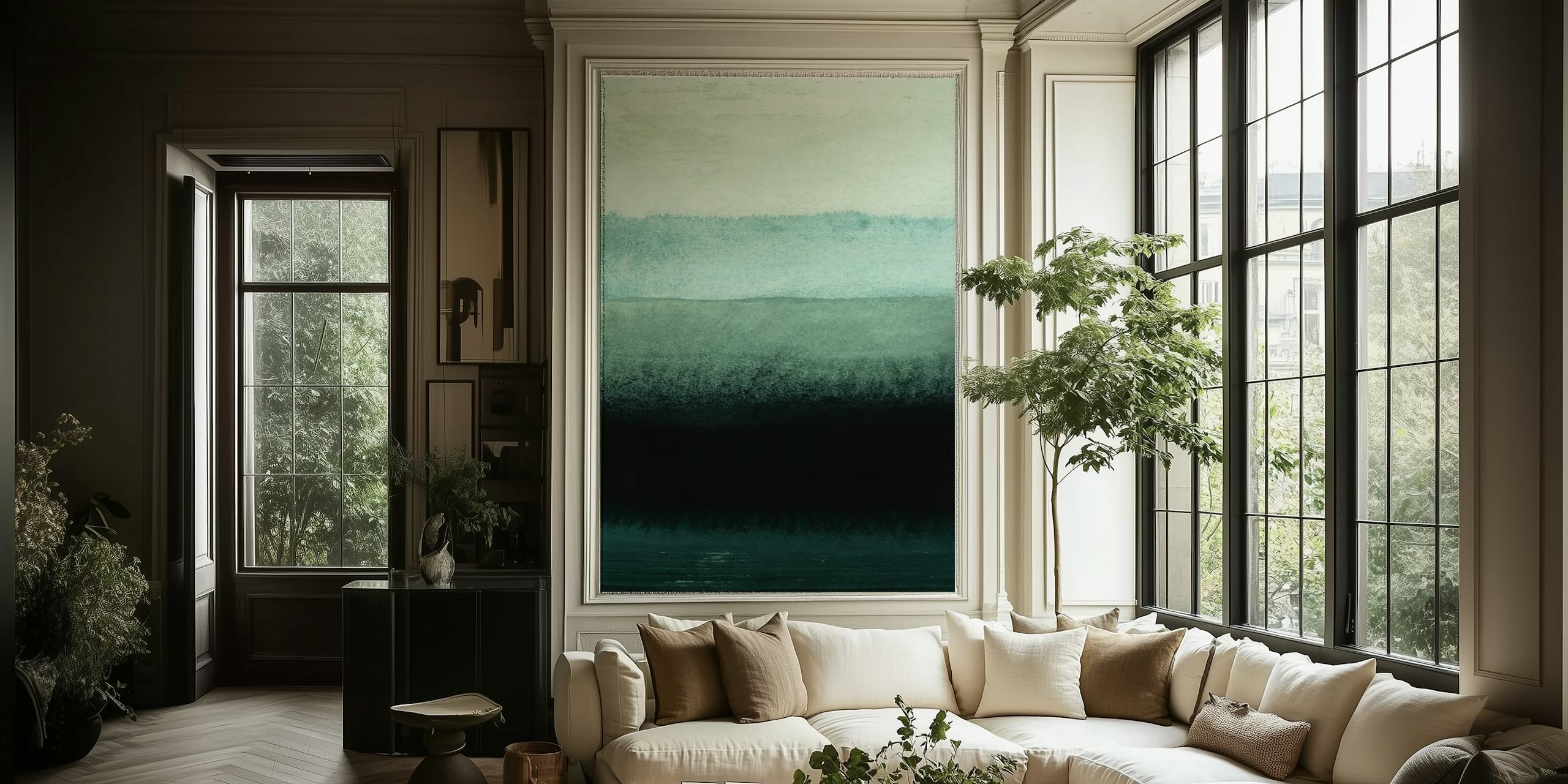 Layered green watercolor pattern wallpaper