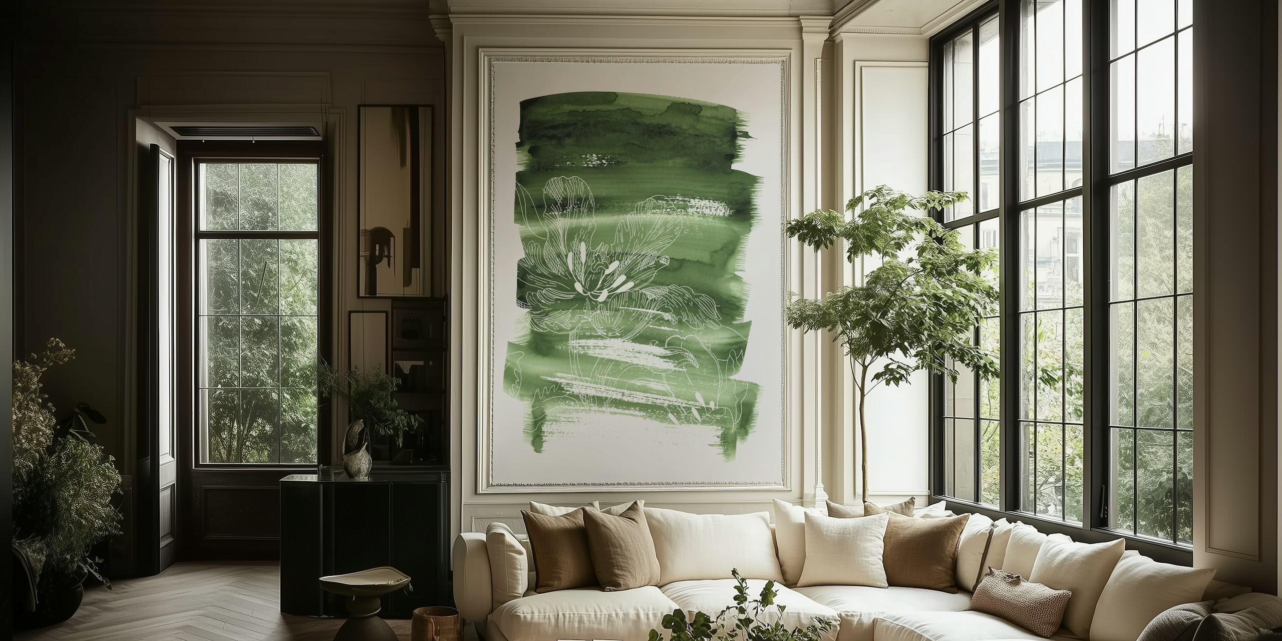 Carta da parati Batik Green in un'ambientazione stanza