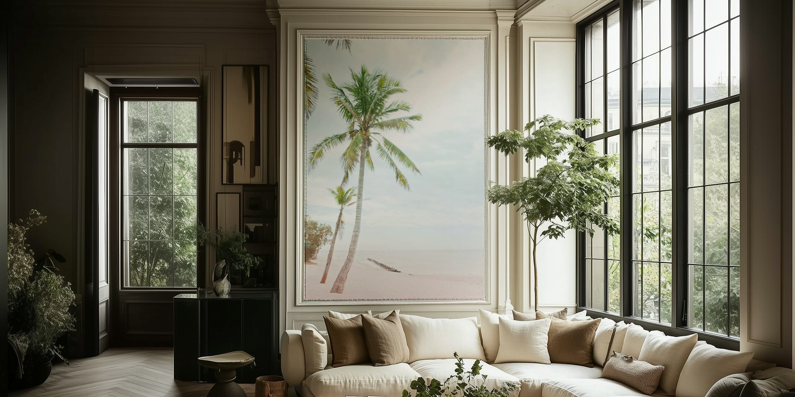 Palm trees against a soft beach background wallpaper