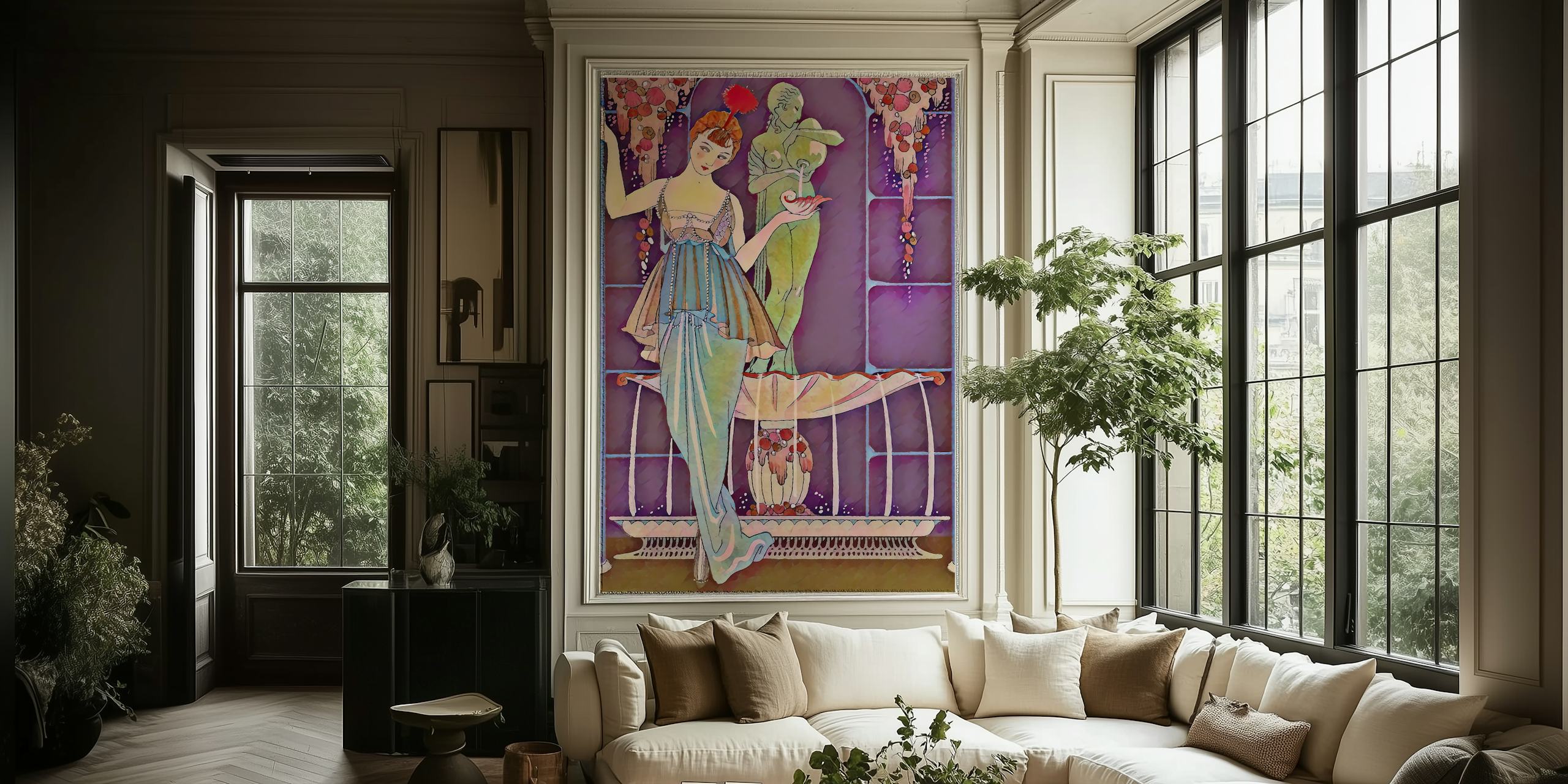 Fototapeta inspirovaná vinobraním s mořskou pannou v zahradě pod vodou v pastelových barvách