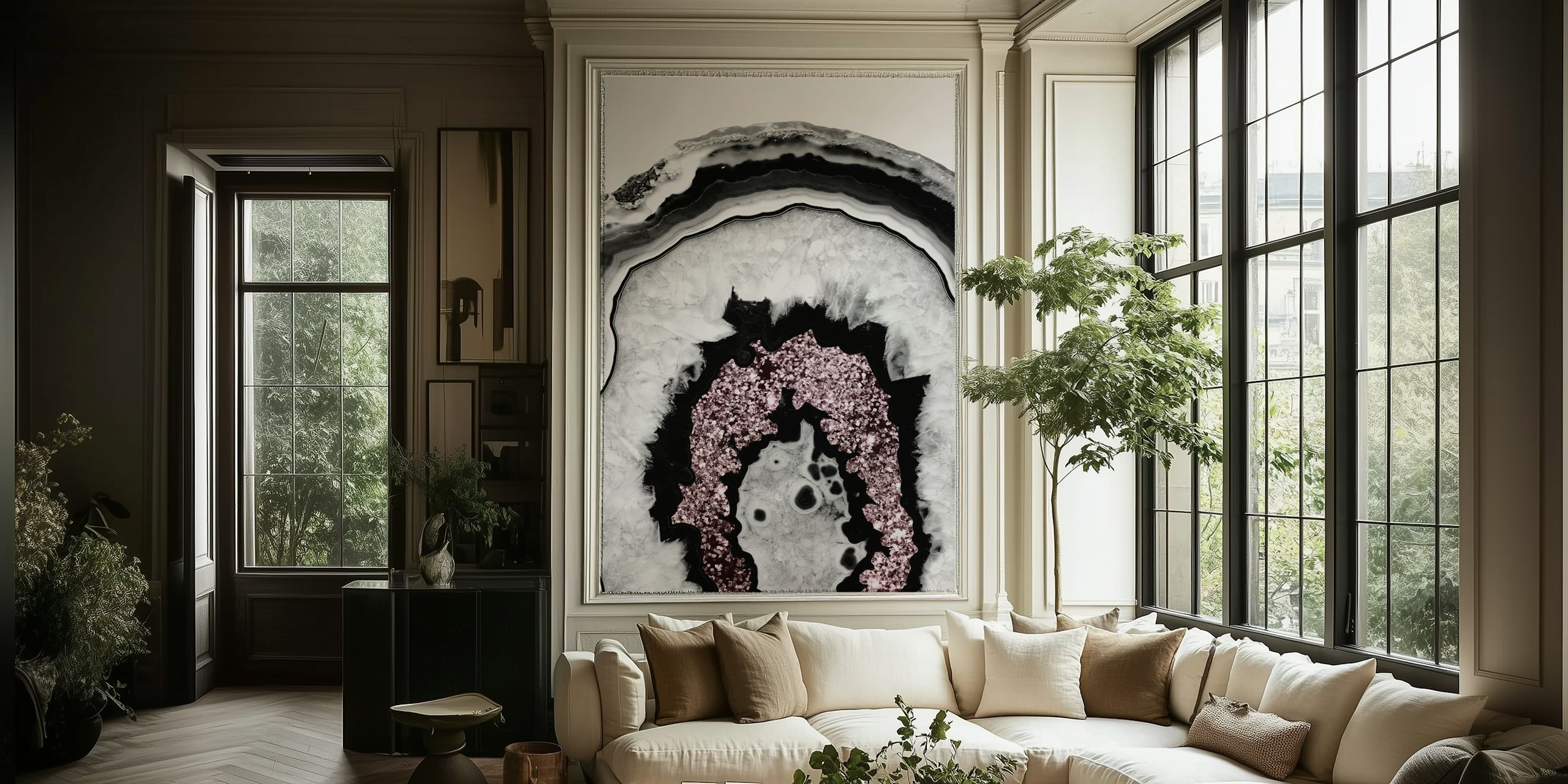 Black and white agate wallpaper with sparkling details