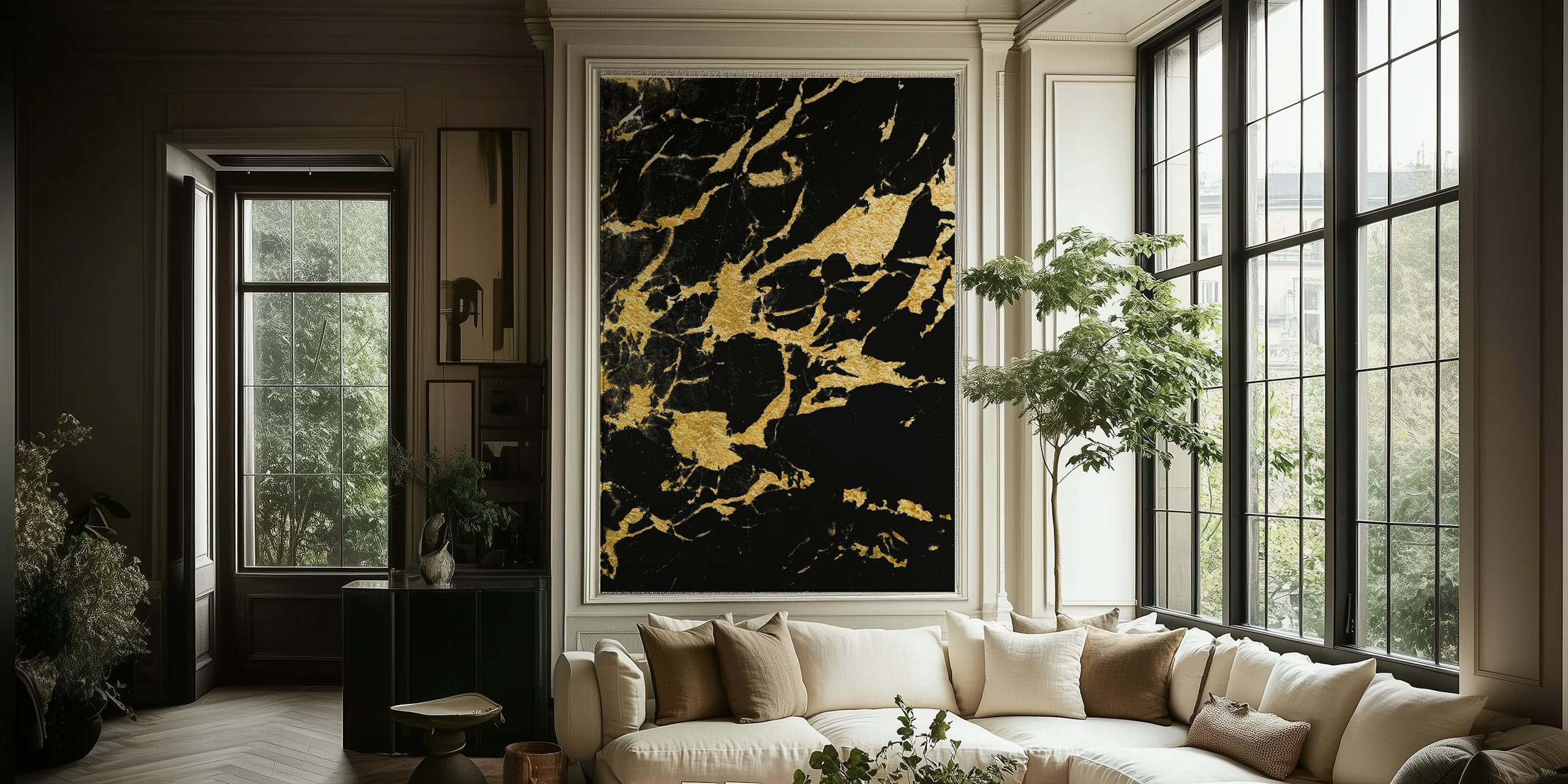 Luxe black marble with gold veins wall mural