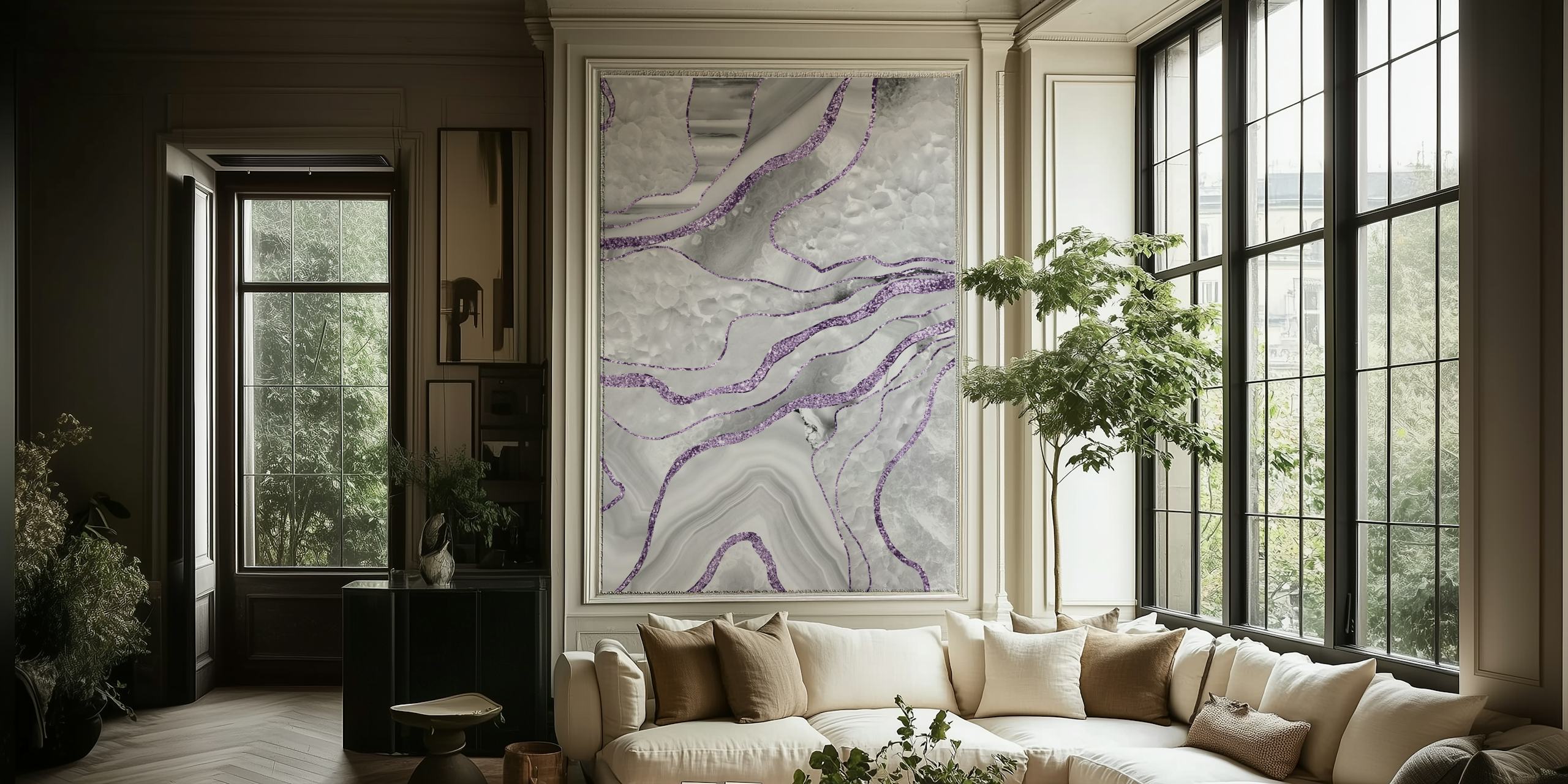 White Agate Lavender Glitter-tapetti huoneessa