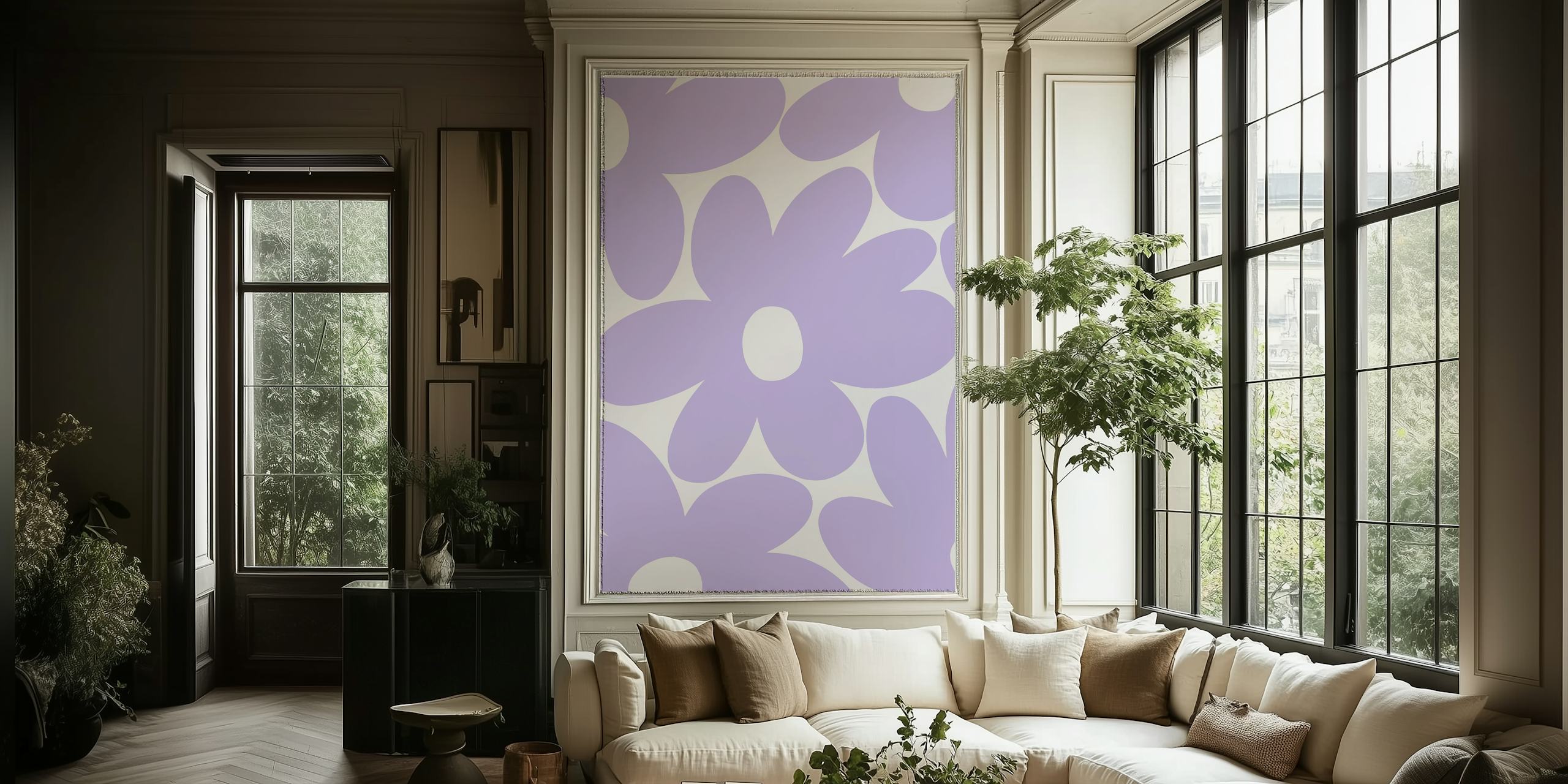 Retro tusensköna blommor tapet i lavendel och vit palett