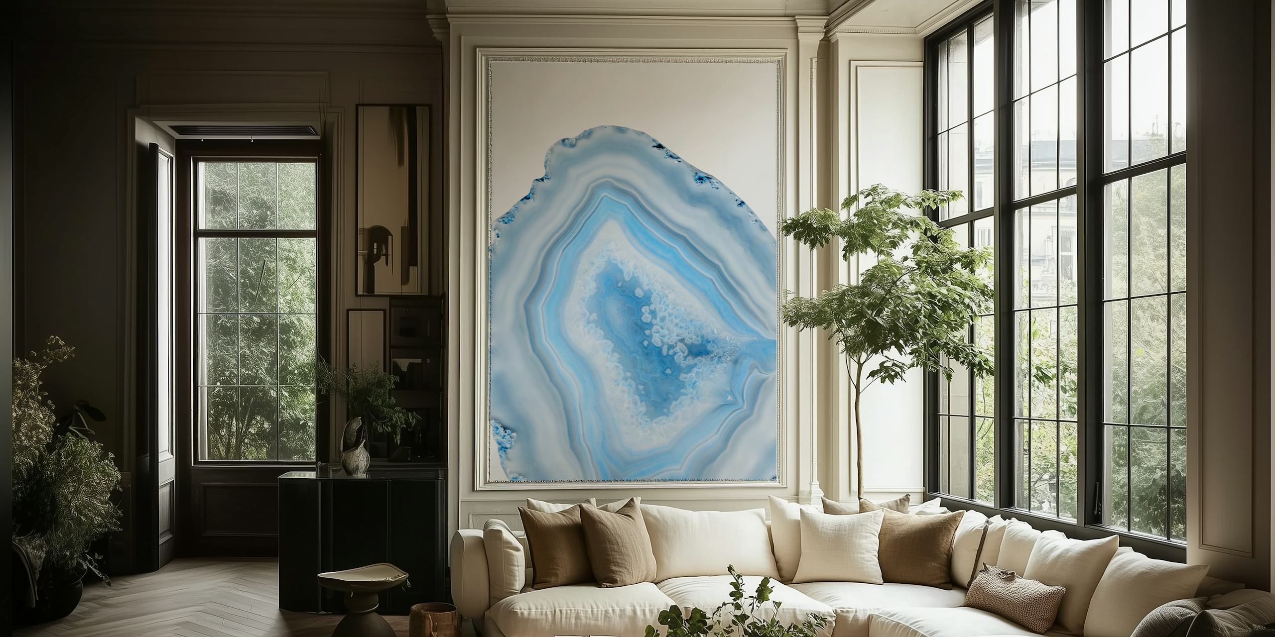 Papel pintado de patrón de ágata azul tranquilizante en una habitación