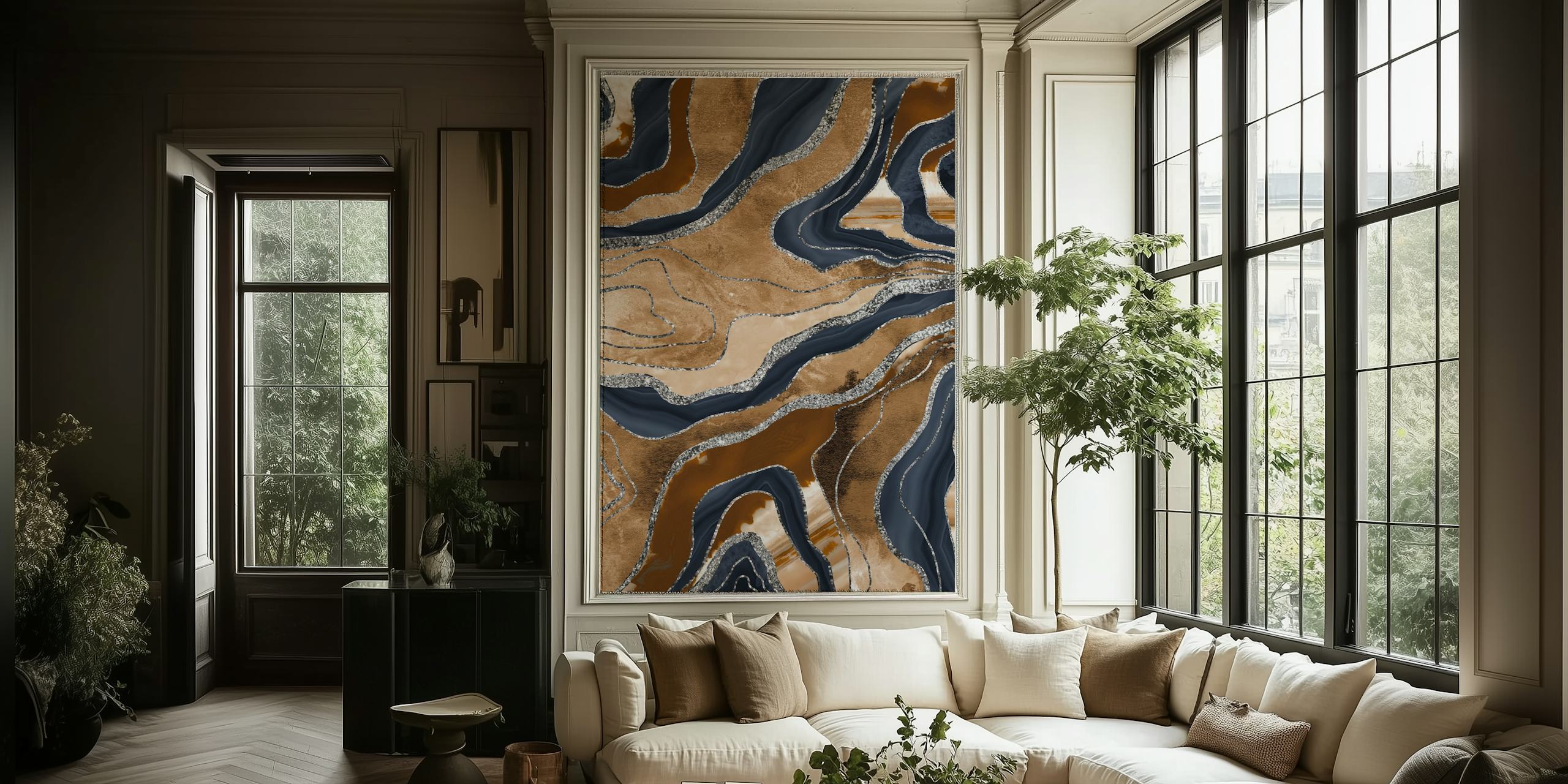 Navy Blue Marble Agate tapet i ett rum