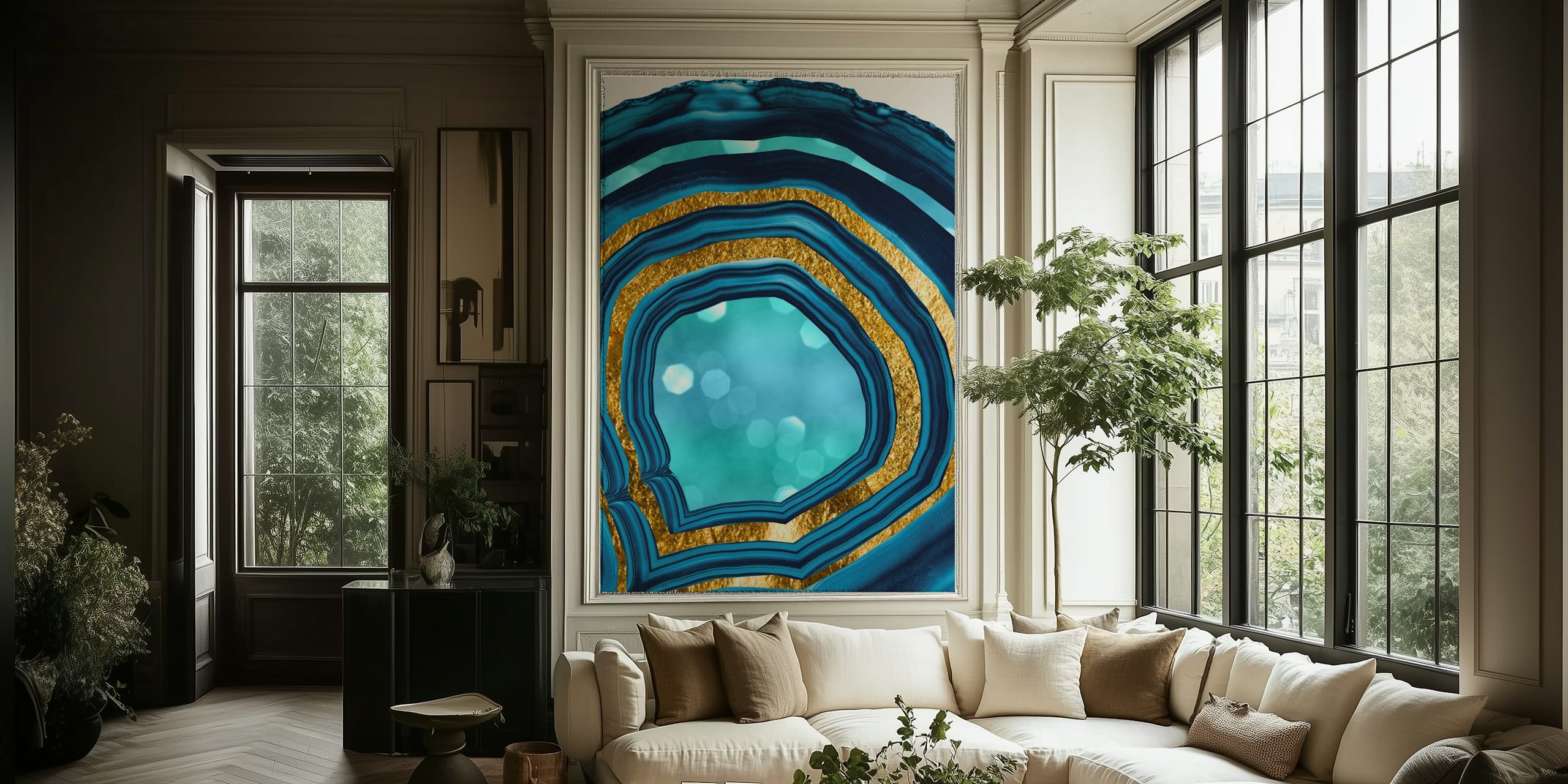 Agate Aqua Blue Gold 1 ταπετσαρία σε δωμάτιο