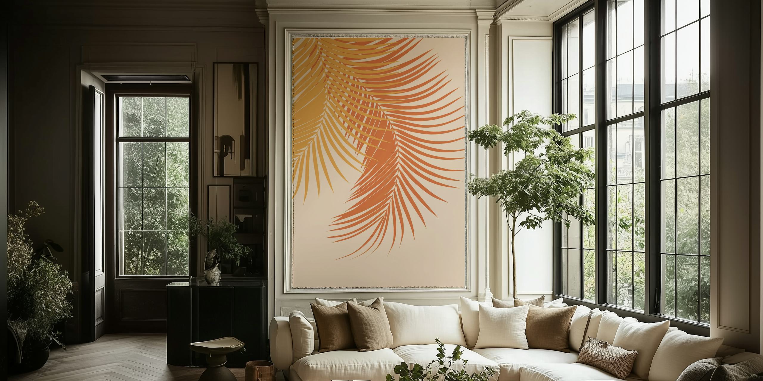 Palm Leaves Yellow Orange 1 wallpaper design