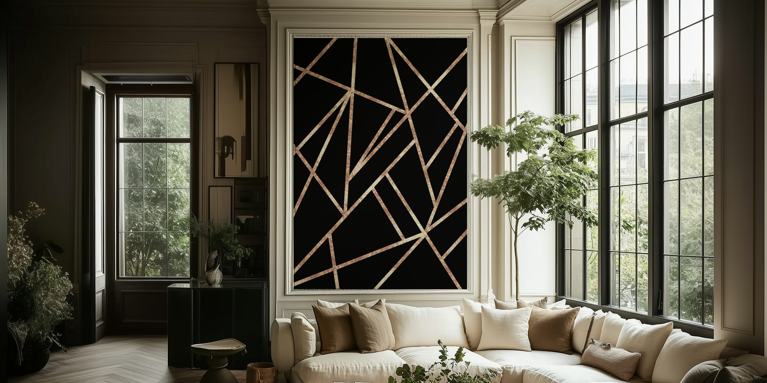 Modern Black and Rose Gold Geometric Wall Mural