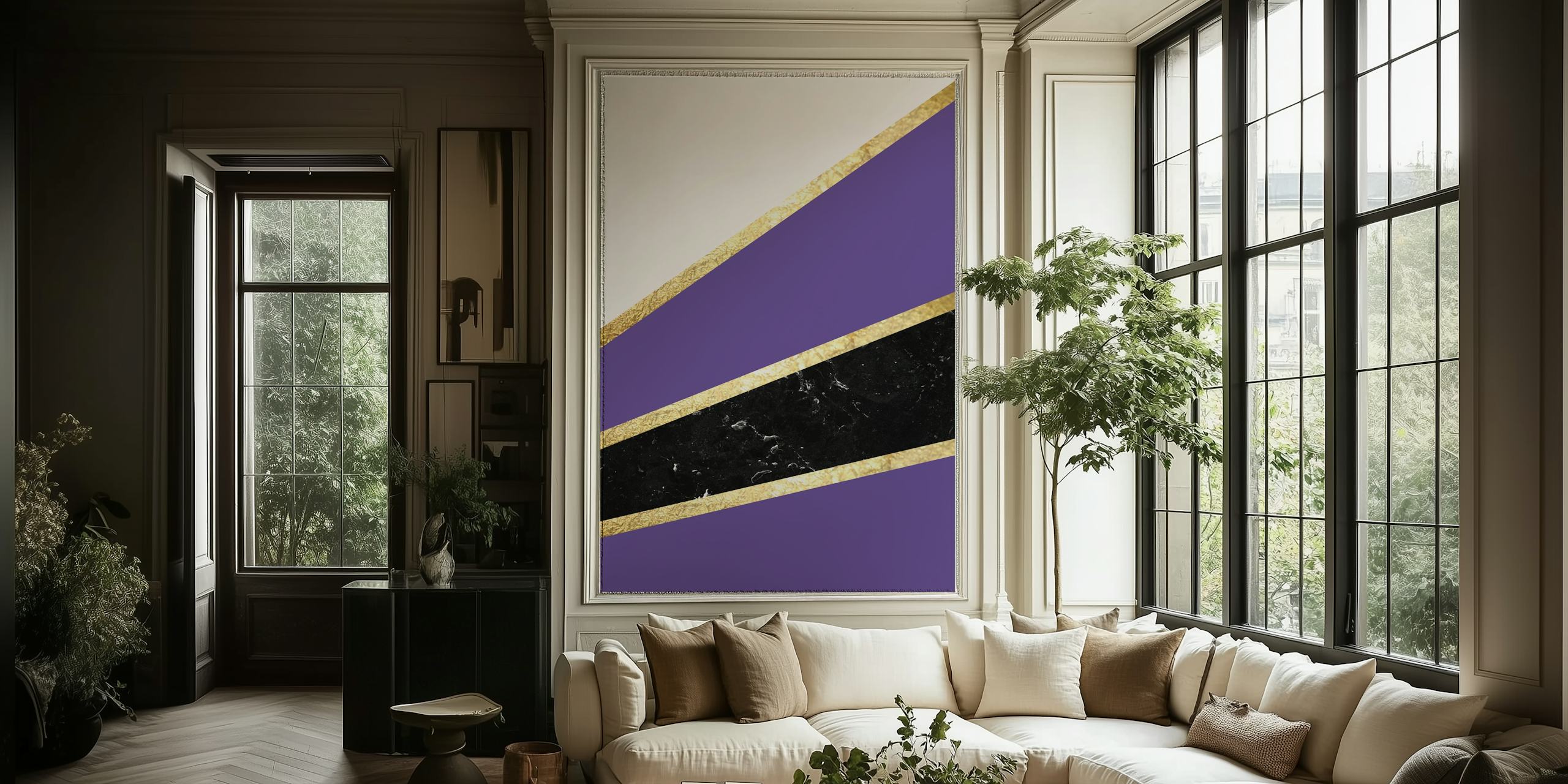 papel pintado Ultra Violet Marble Stripes en una habitación