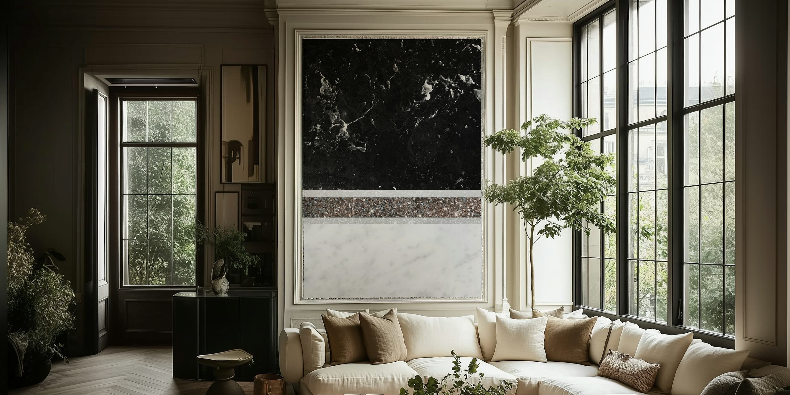 Black Marble Silver Stripe wallpaper in a room