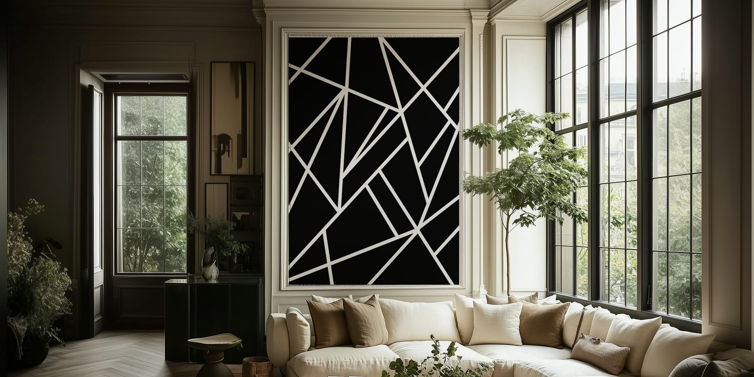 Klassiek Zwart Wit Geo 1 fotobehang met contrasterende geometrische vormen