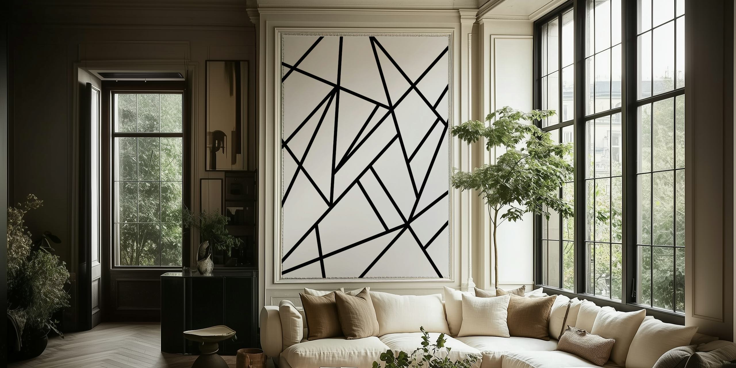 Black geometric lines on a white background wallpaper