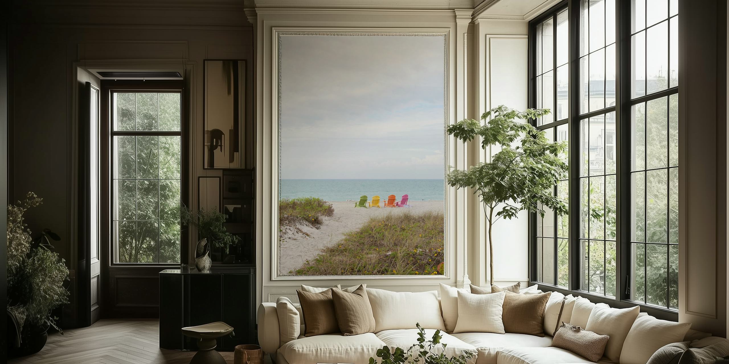 Colorful chairs on the beach wallpaper design