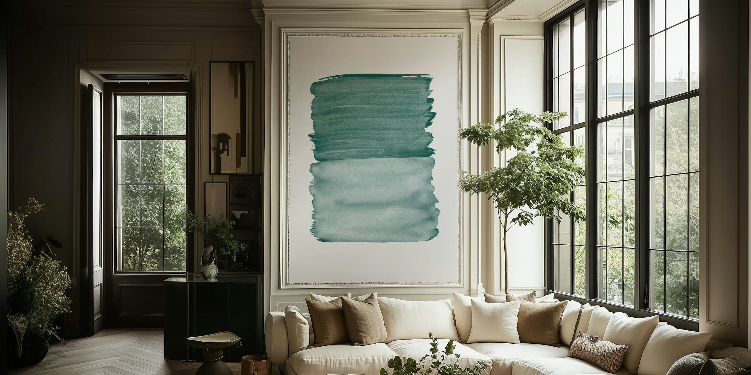 Watercolor brushstroke wallpaper in green shades, minimalist design