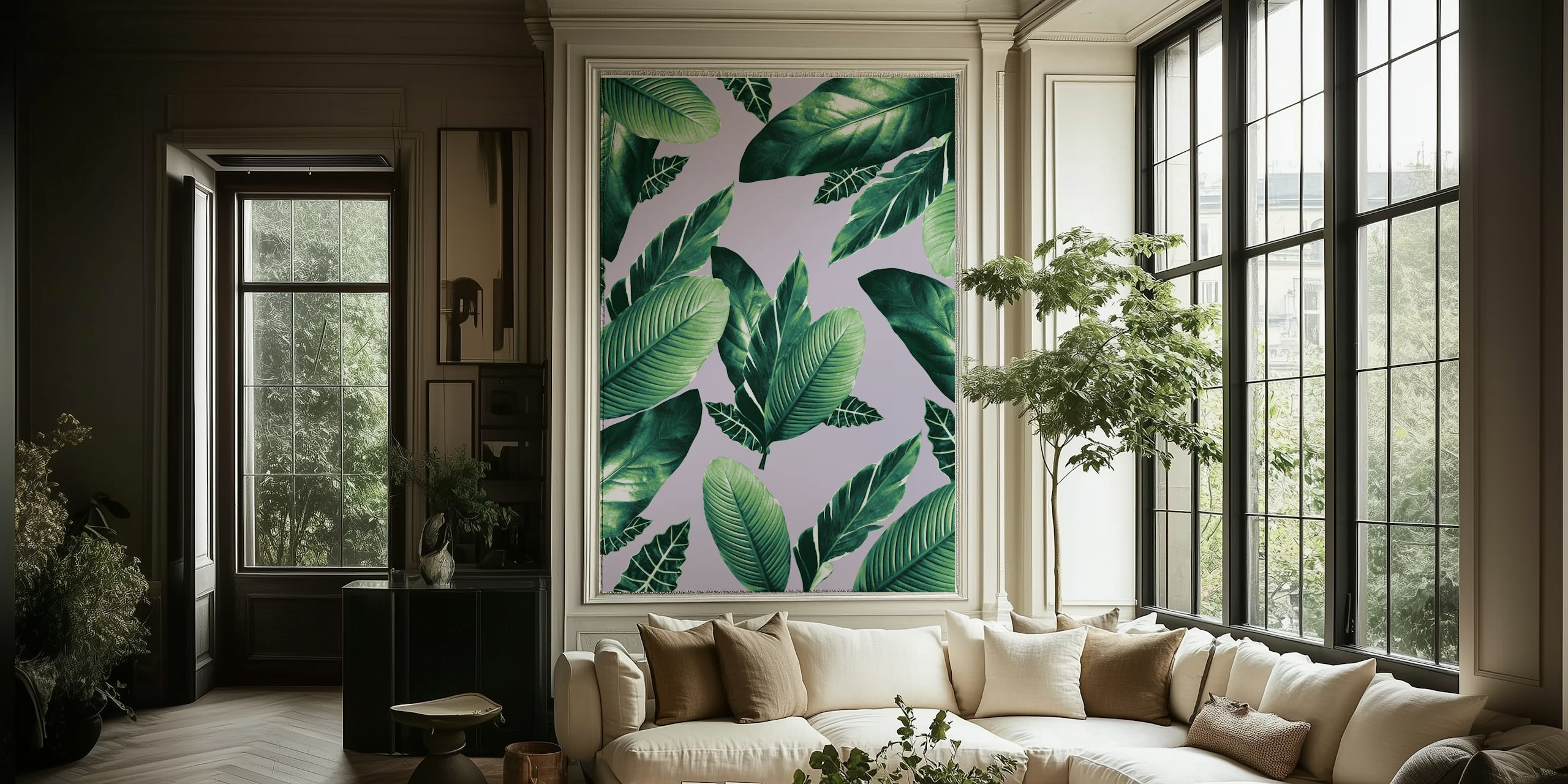 Caribbean leaves wallpaper in a room