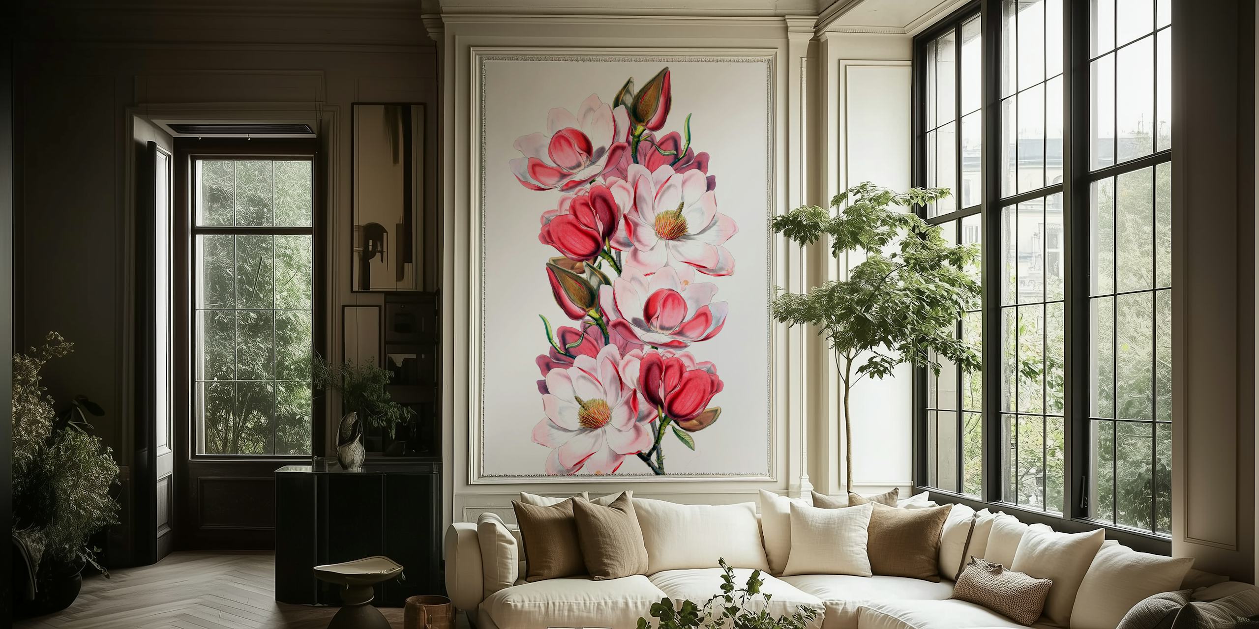 Elegant Pink and White Magnolia Wallpaper