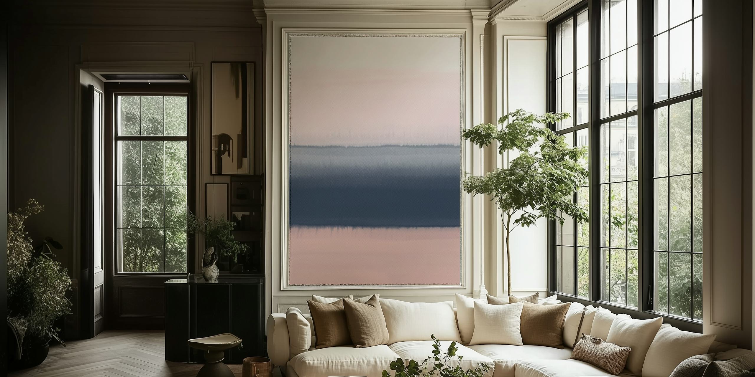 Pastel pink and navy blue ombre wallpaper pattern