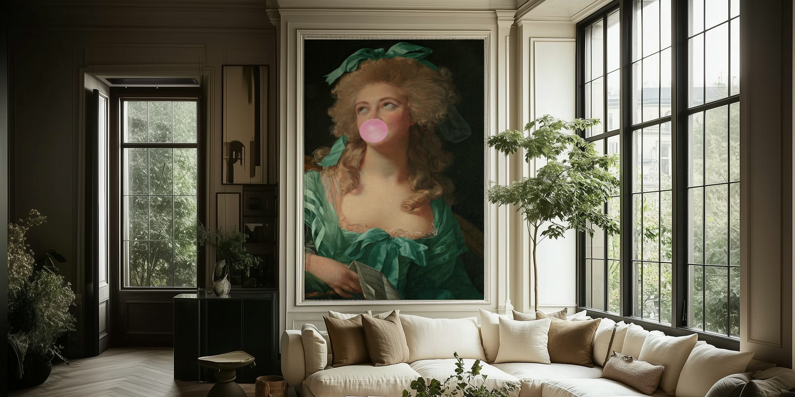 Papel pintado Madame Bubble-Gum II exhibido en una habitación