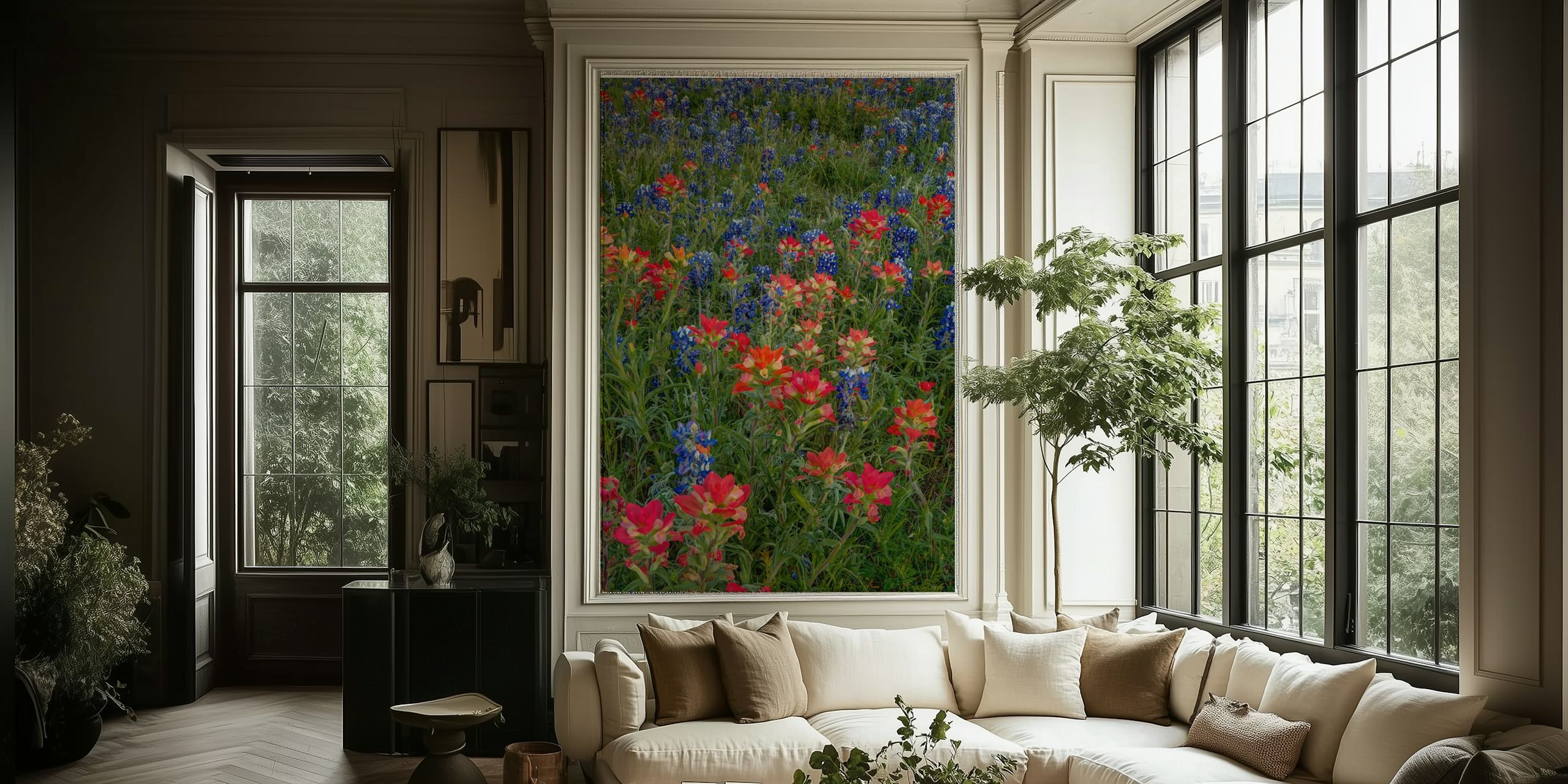Bluebonnets og indisk Paintbrush-veggmaleri i et felt