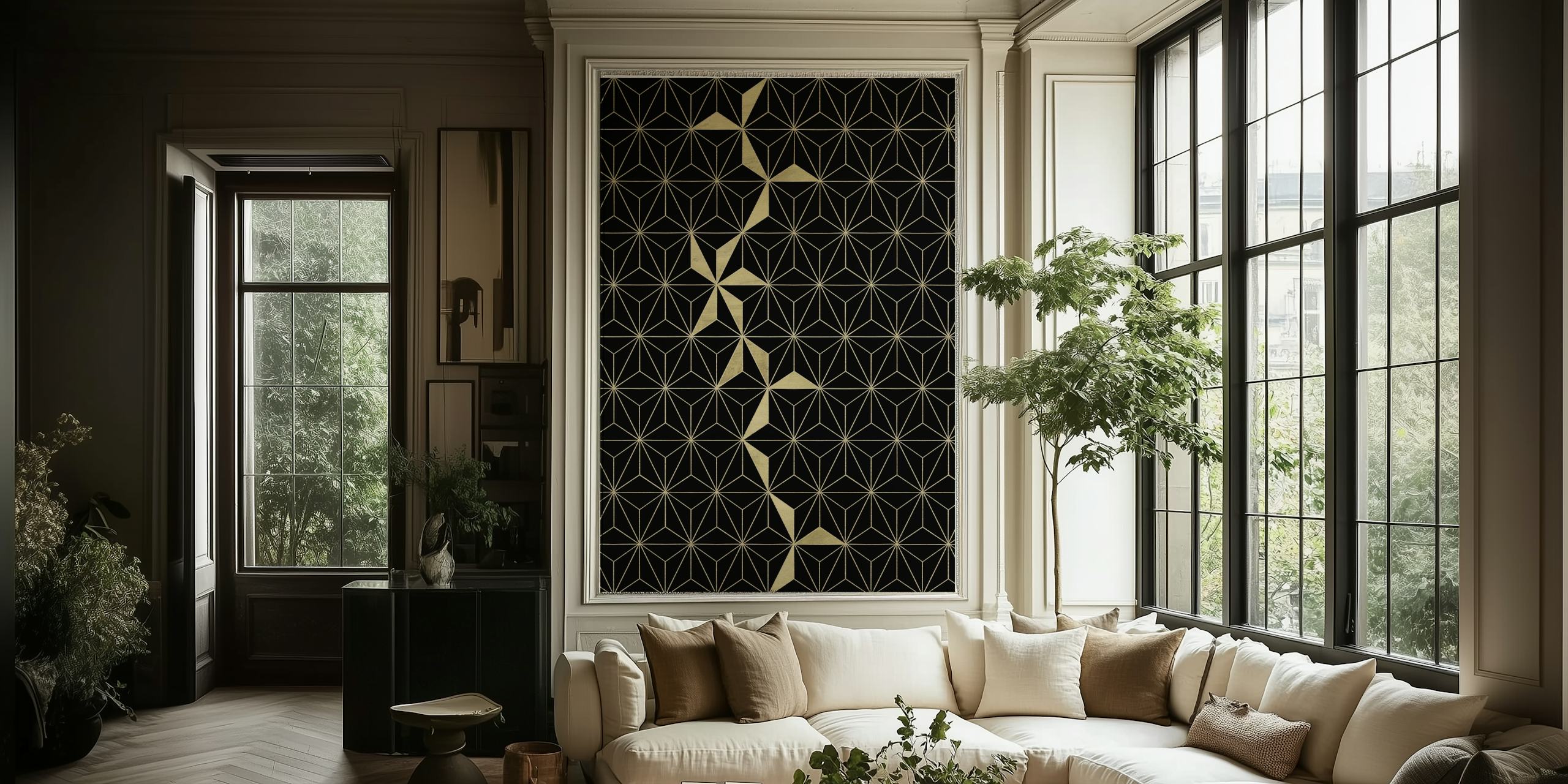 Gold Flower Geo Glam wallpaper design