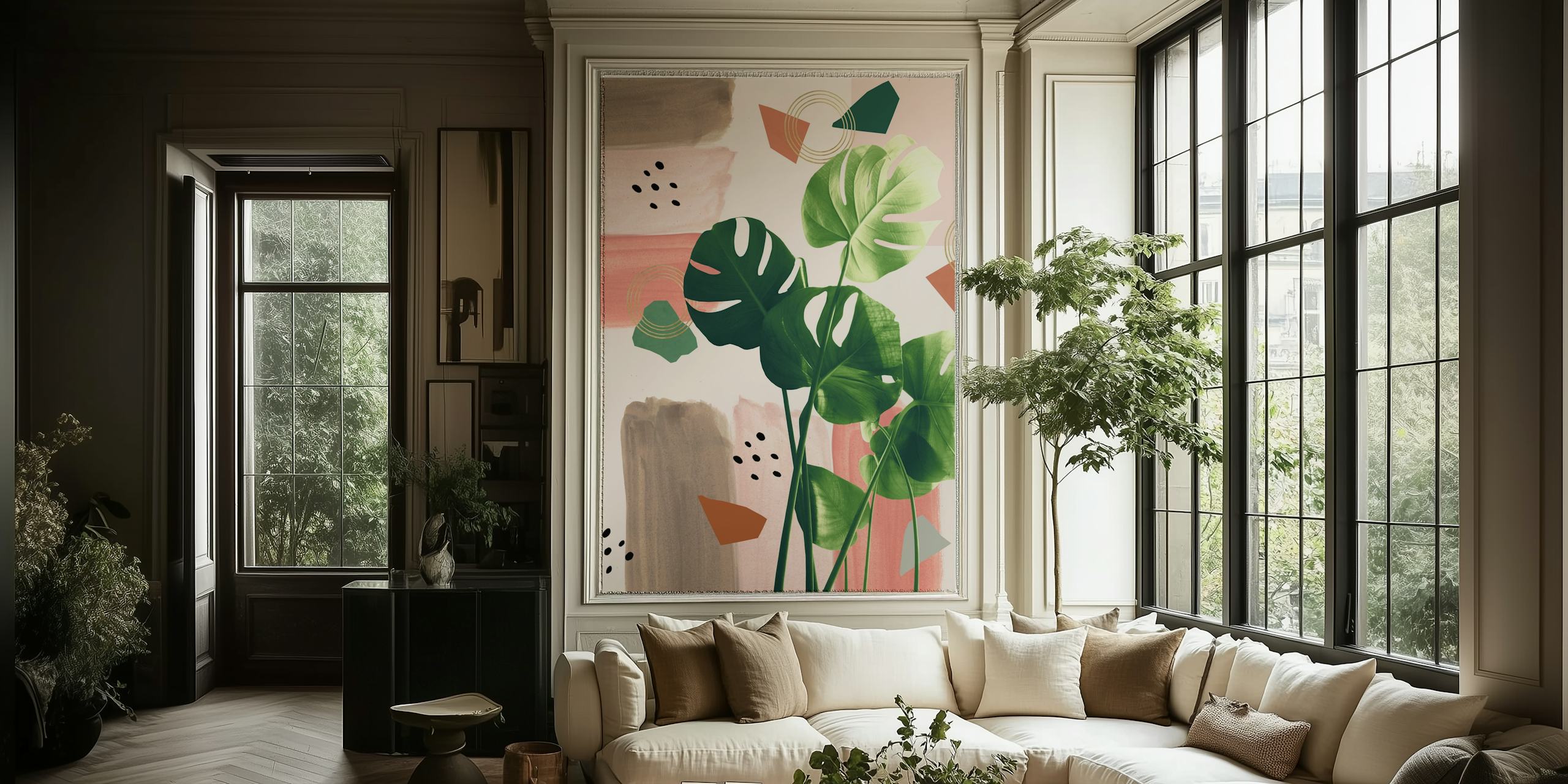 Monstera Summer Glam tapet i vardagsrummet