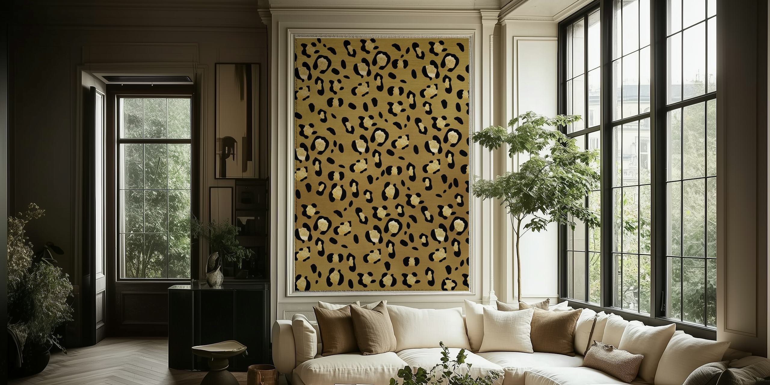 Fototapete mit Leopardenmuster auf goldenem Hintergrund