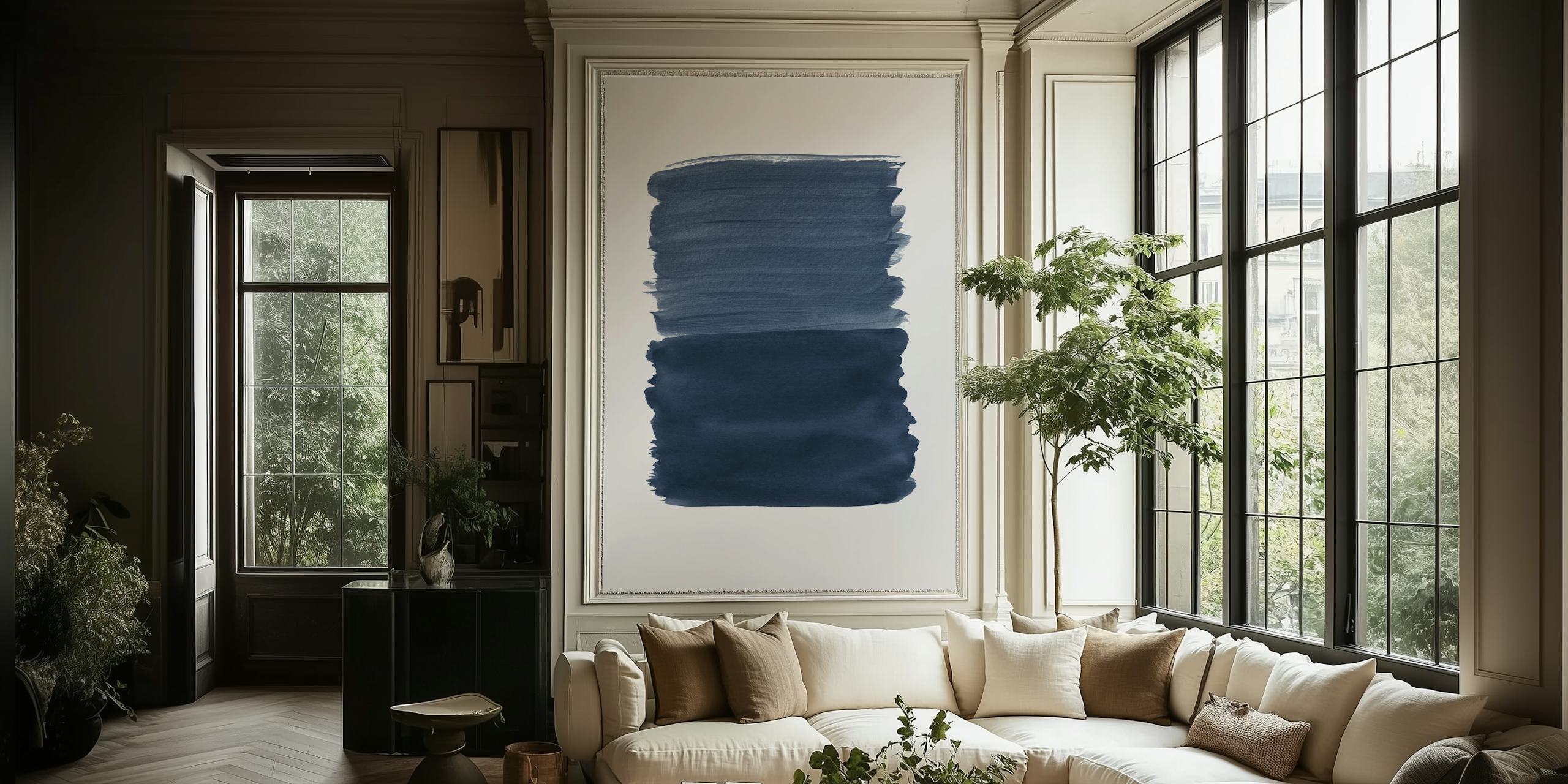 Tapeta Blue Abstract Minimalism w pokoju