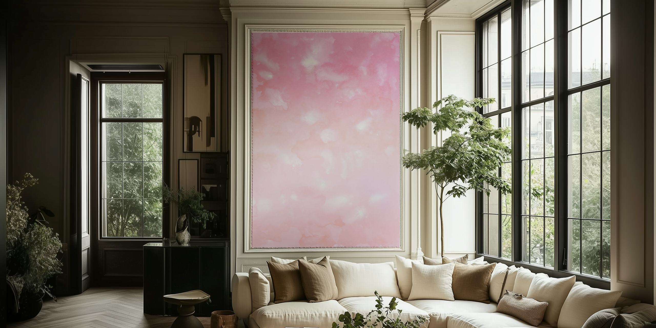 Abstract pink and white mural design resembling a soft coral undersea landscape