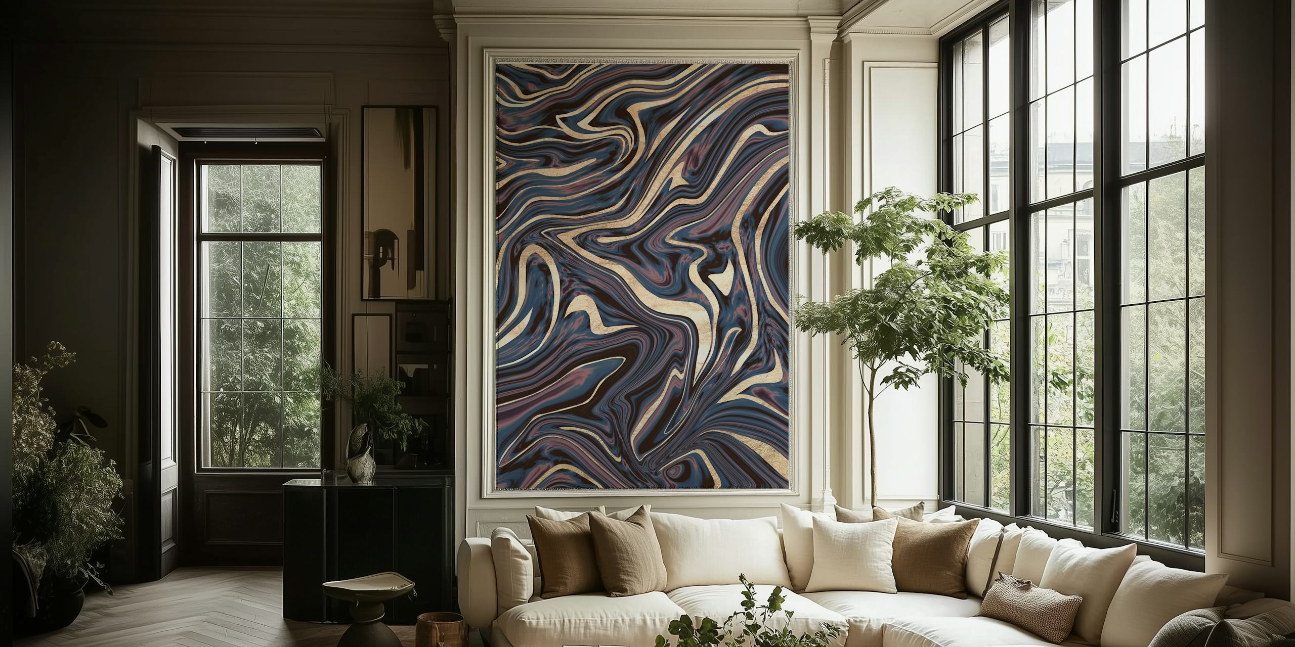 Mauve Blue Gold Marble wallpaper in a room