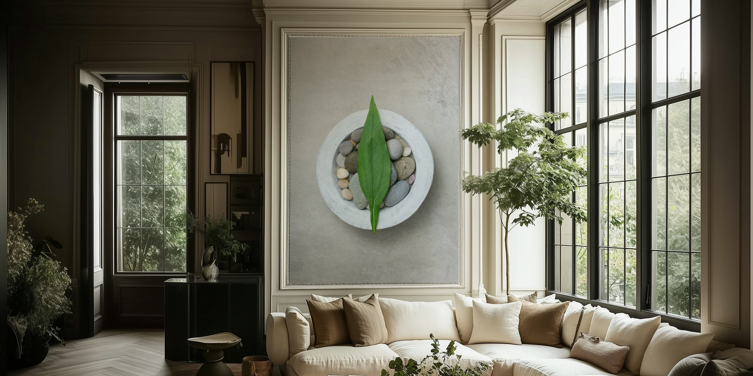 Zen style leaf and stones wallpaper design