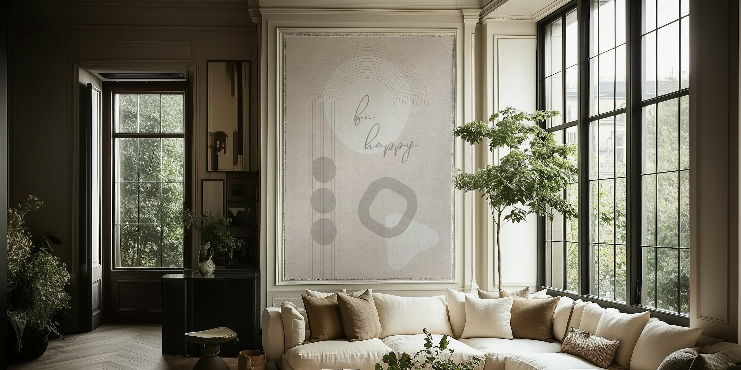 Mid-Century Modern Be Happy wallpaper in a room