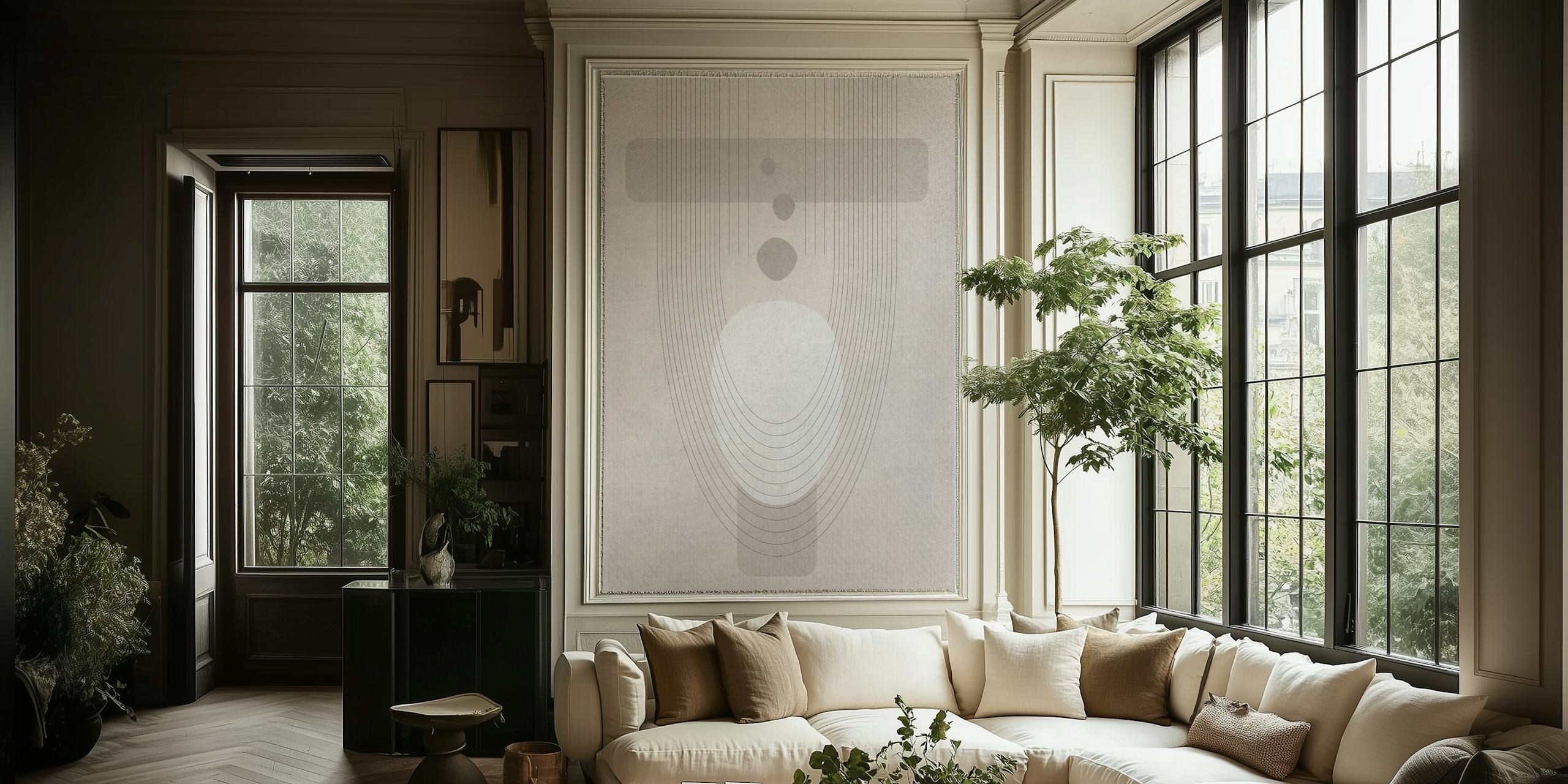 Abstract geometric lines in muted tones on wallpaper