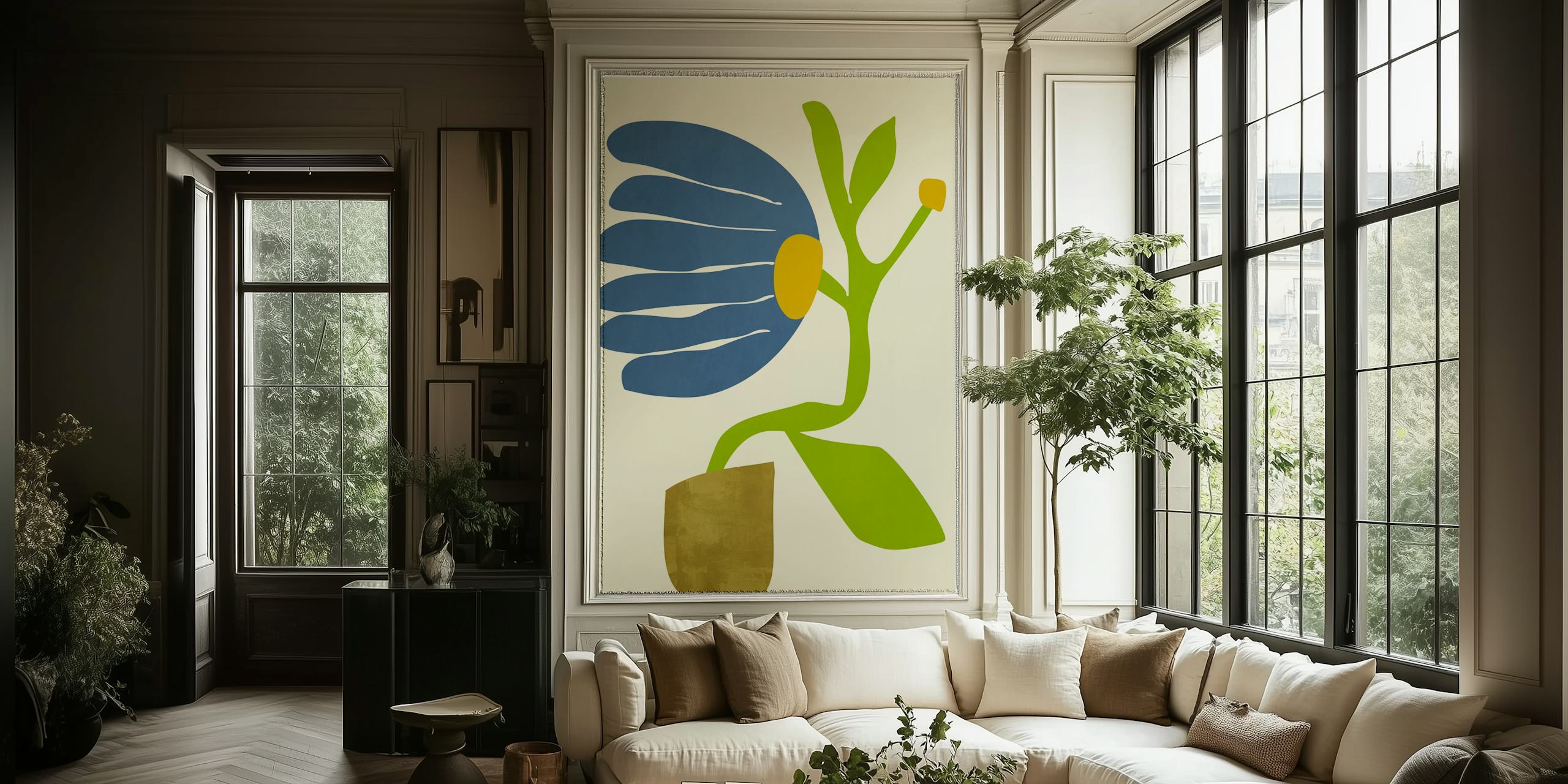 Abstraktes blaues und grünes Blumendesign