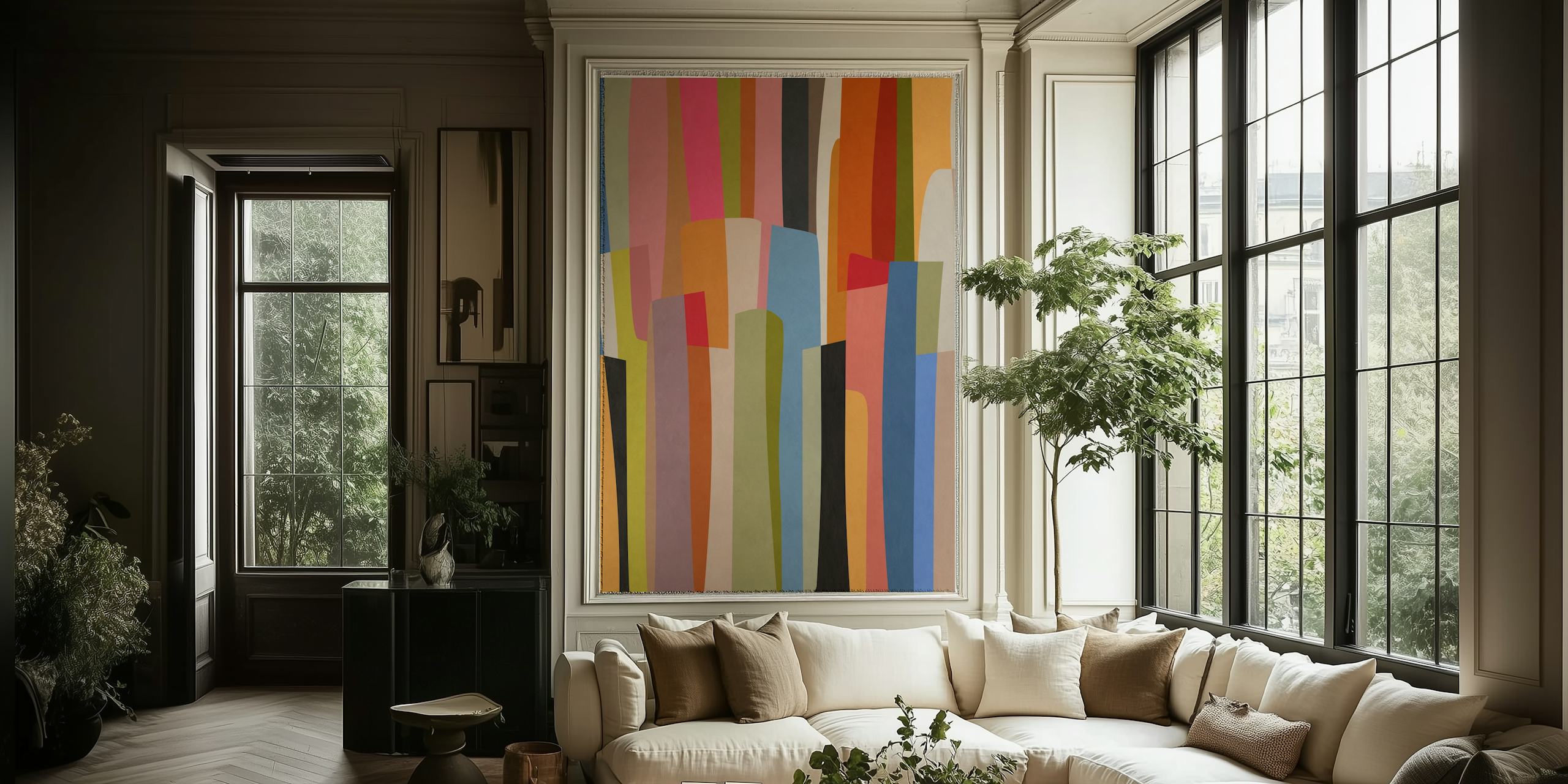 Colorful abstract geometric patterns in various hues wallpaper