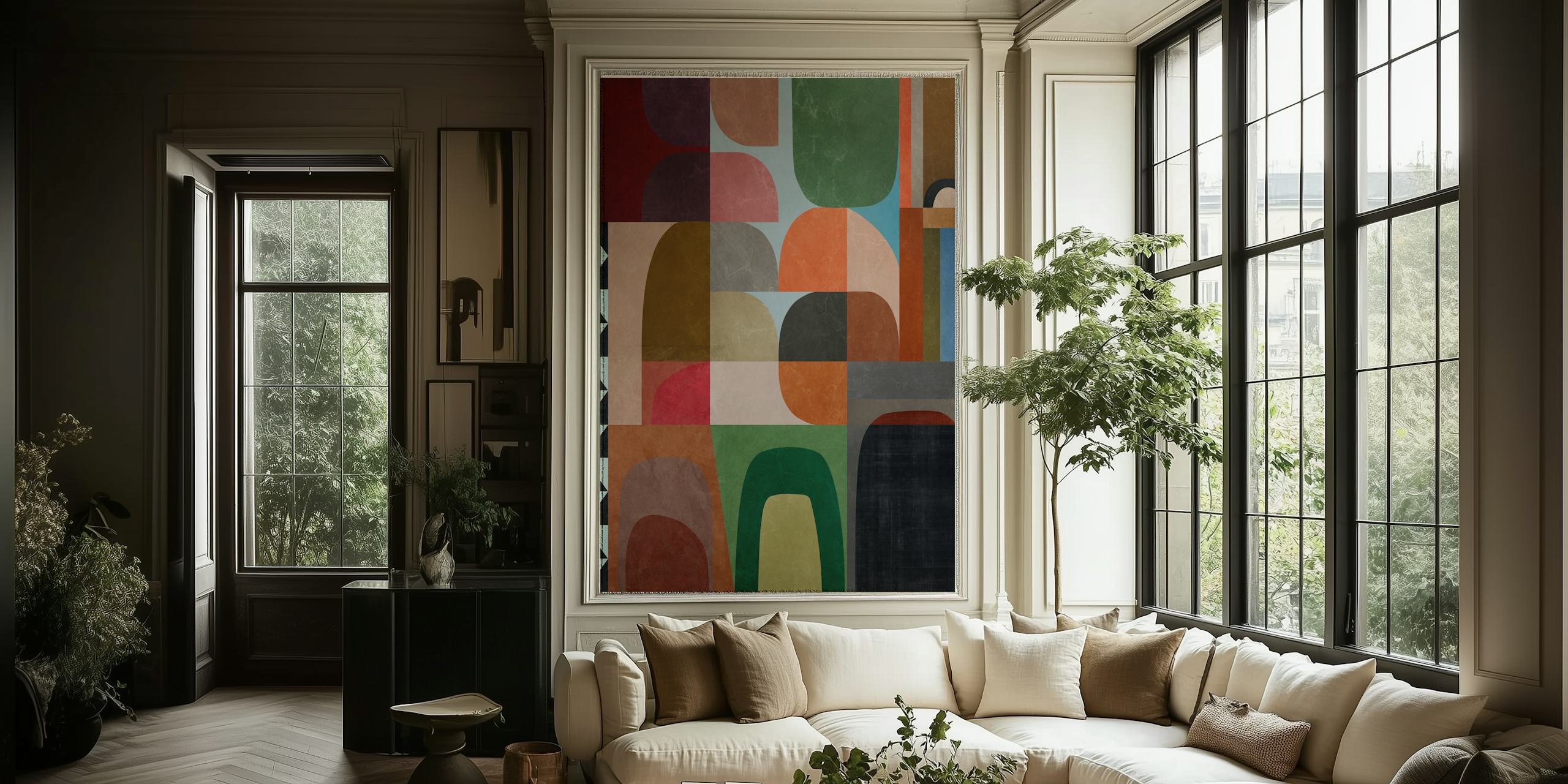 Colorful abstract geometric shapes in earthy tones wallpaper