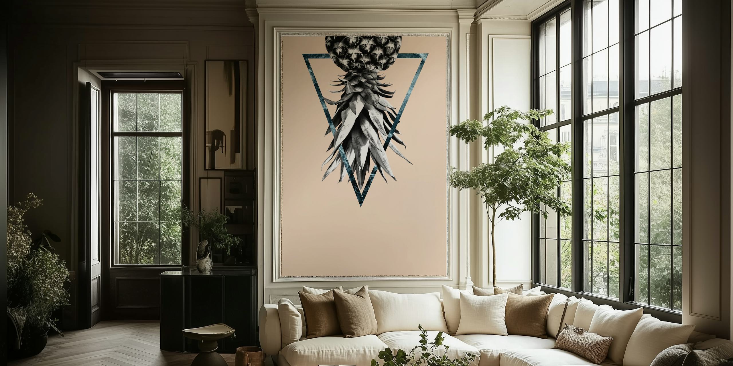 Abstract geometric pineapple design wall mural on a pastel background