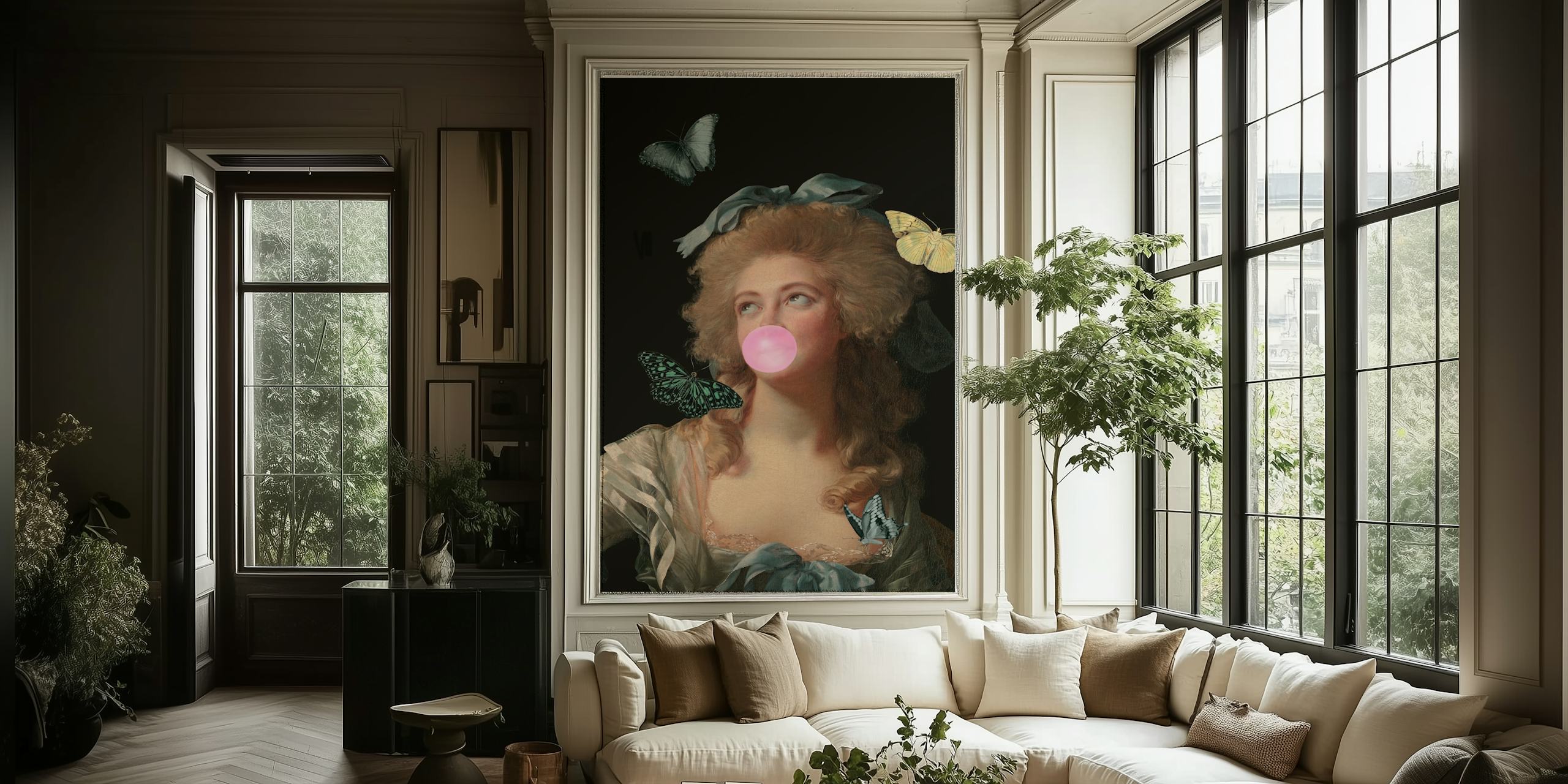 Butterfly Madame II wallpaper in a stylish room