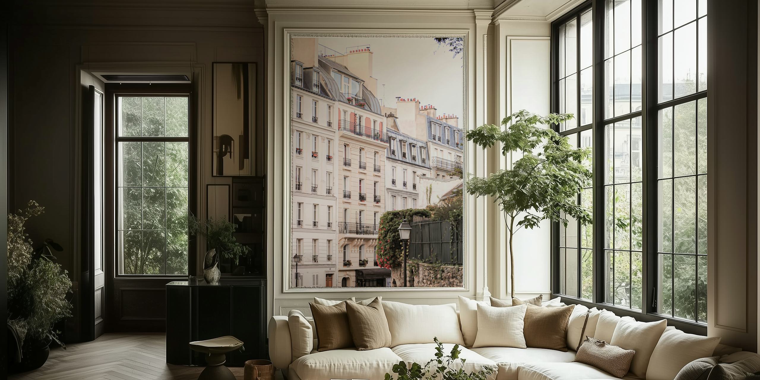 Wandbild „Pariser Gebäude Montmartre“ mit klassischer Pariser Architektur und Straßenansichten.