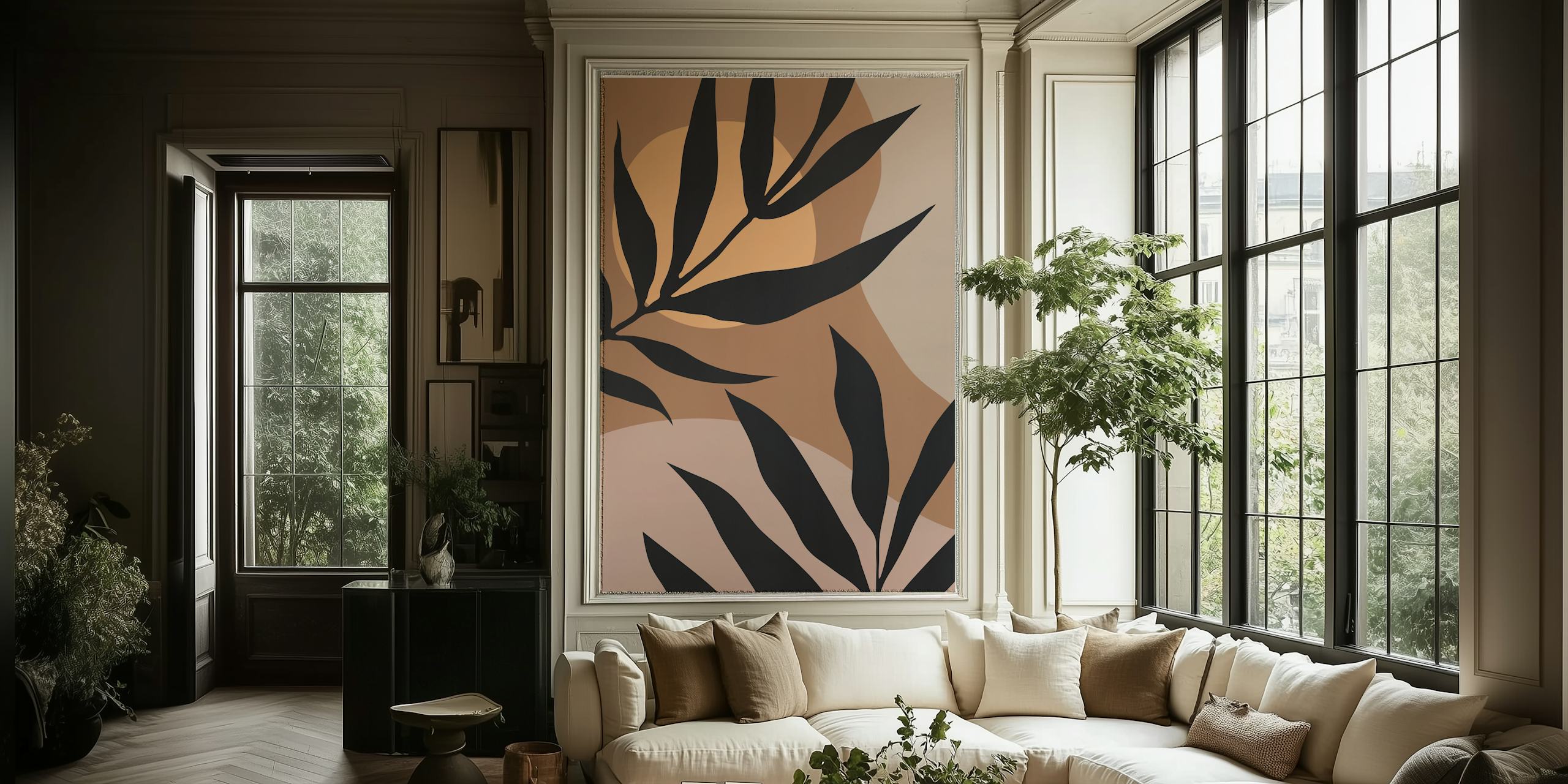 Black leaves against soft pastel backgrounds wallpaper