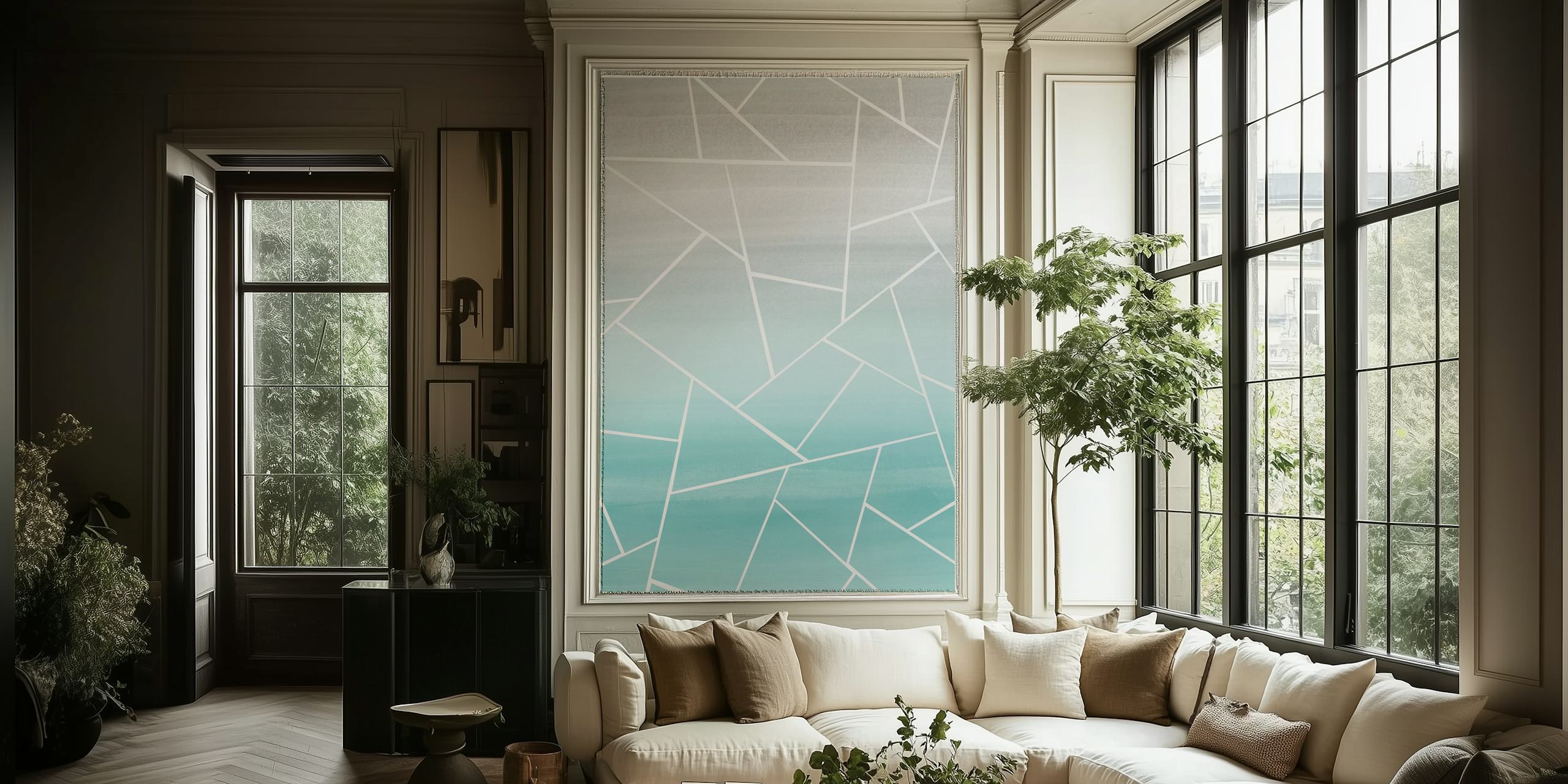 Tapeta Teal Watercolor Geometric w pokoju