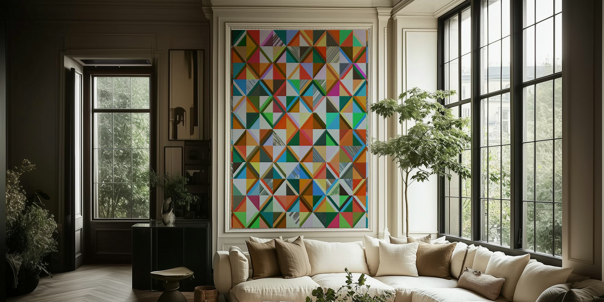 Papier peint mural à motif de losanges géométriques colorées